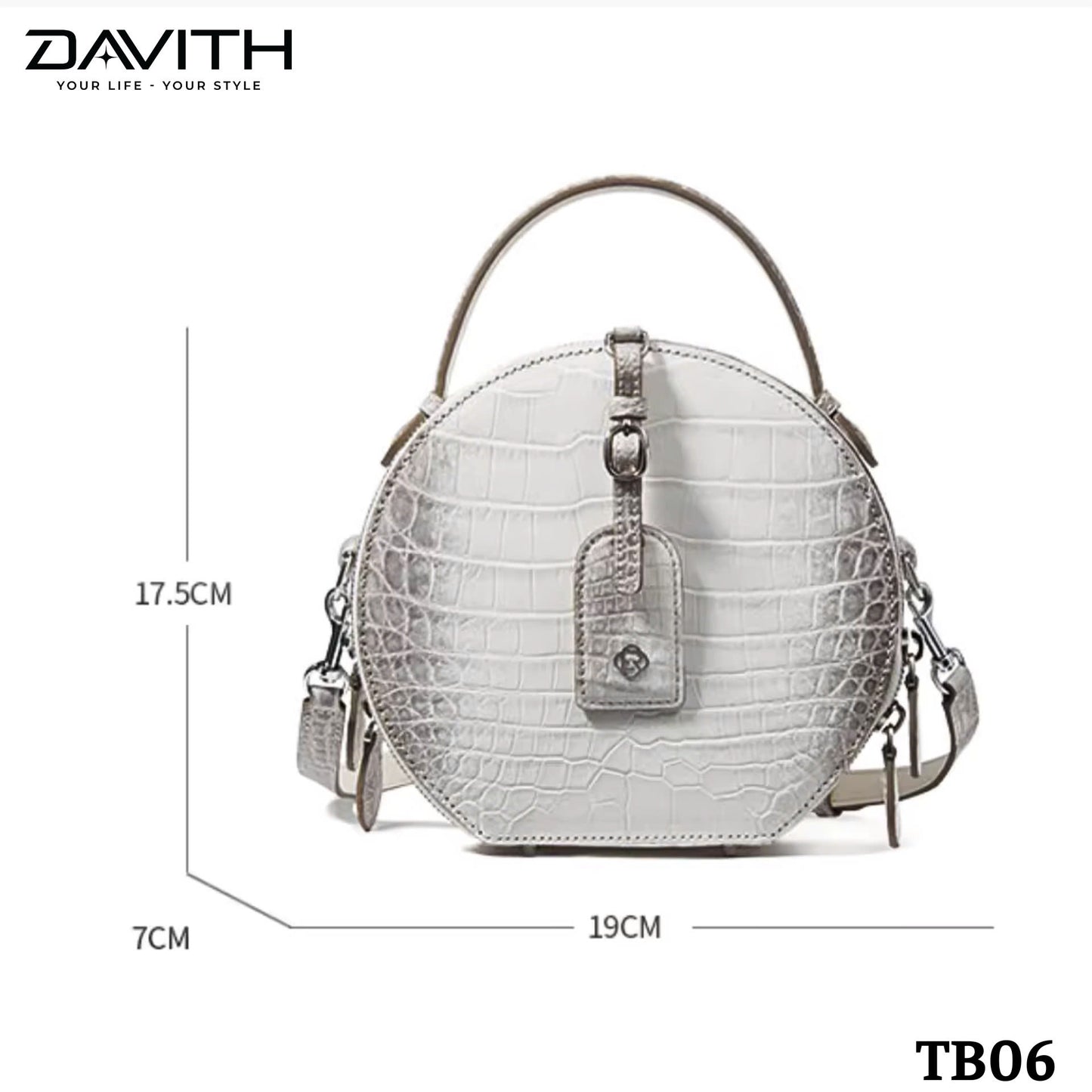 High-end women's crocodile belly leather handbag in albino white - TB06