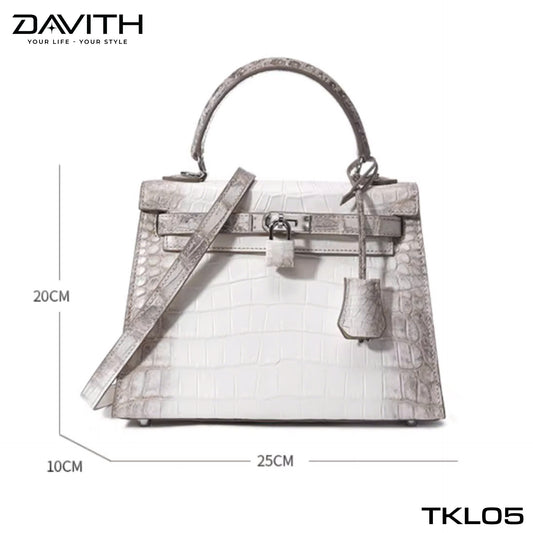 High-end women's crocodile belly leather handbag in albino white - TKL05
