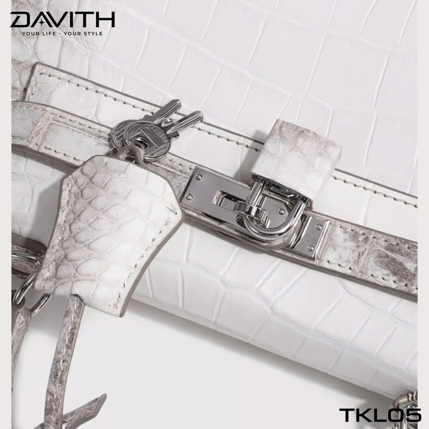 High-end women's crocodile belly leather handbag in albino white - TKL05