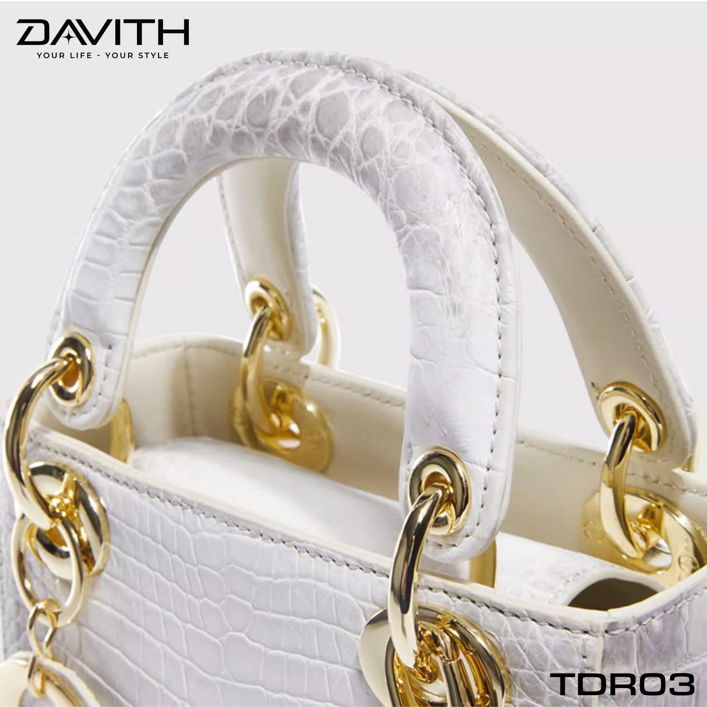 High-end women's crocodile belly leather handbag in albino white - TDR03