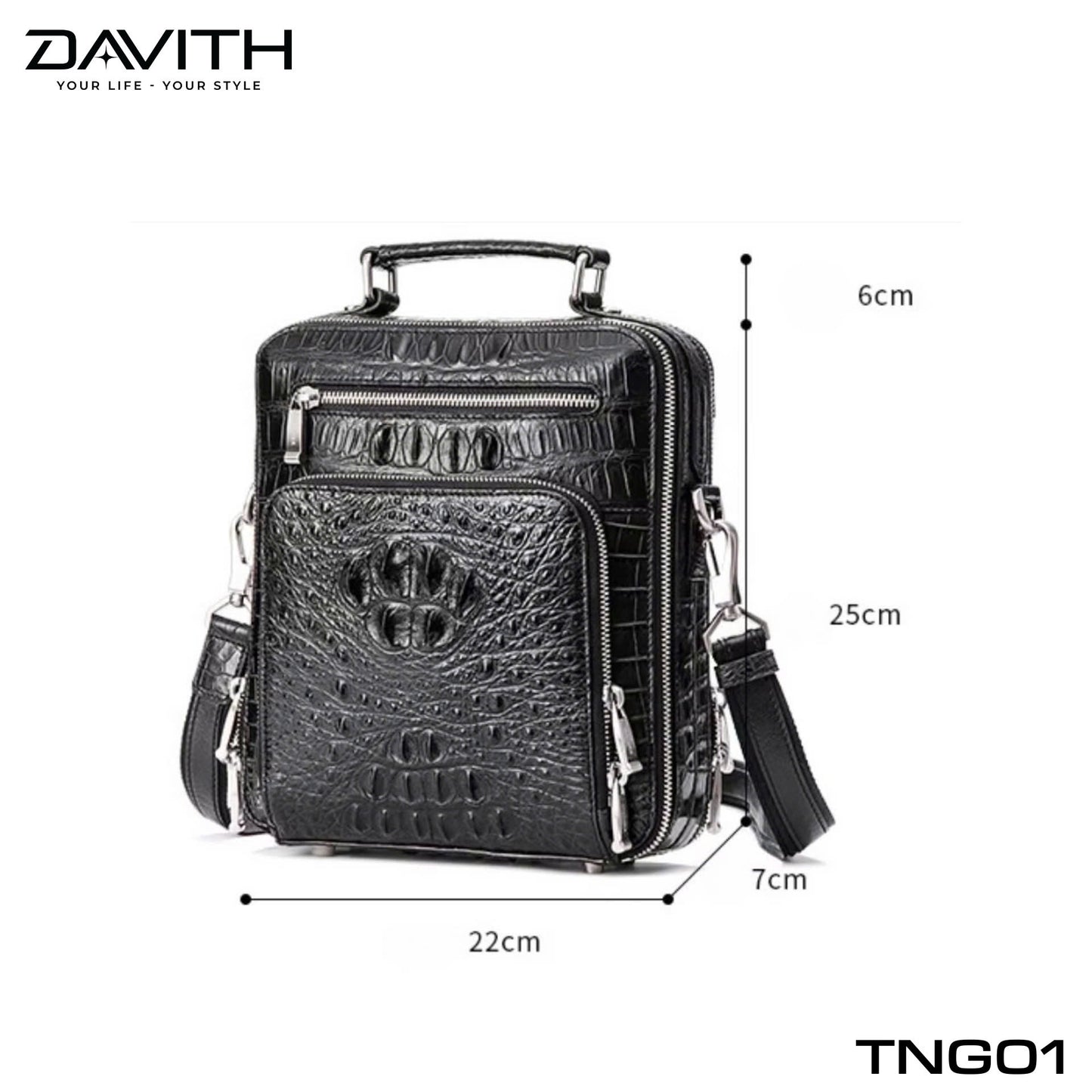 Men's shoulder bag made from premium Grade 1 buffalo-hump crocodile leather – TNG01