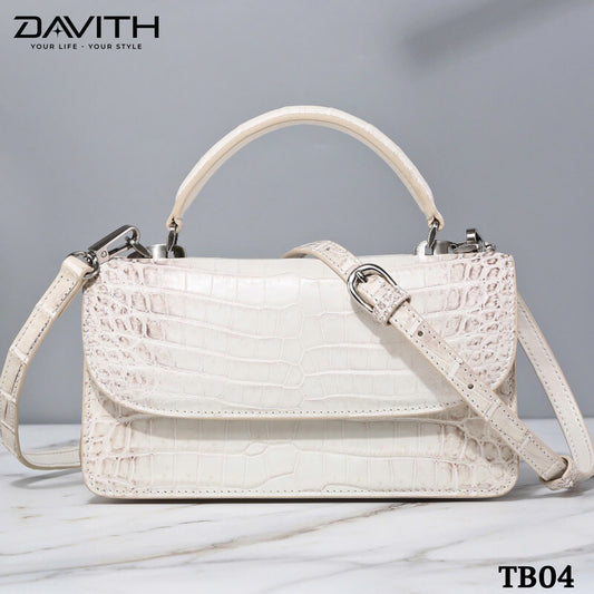 High-end women's crocodile belly leather handbag in albino white - TB04