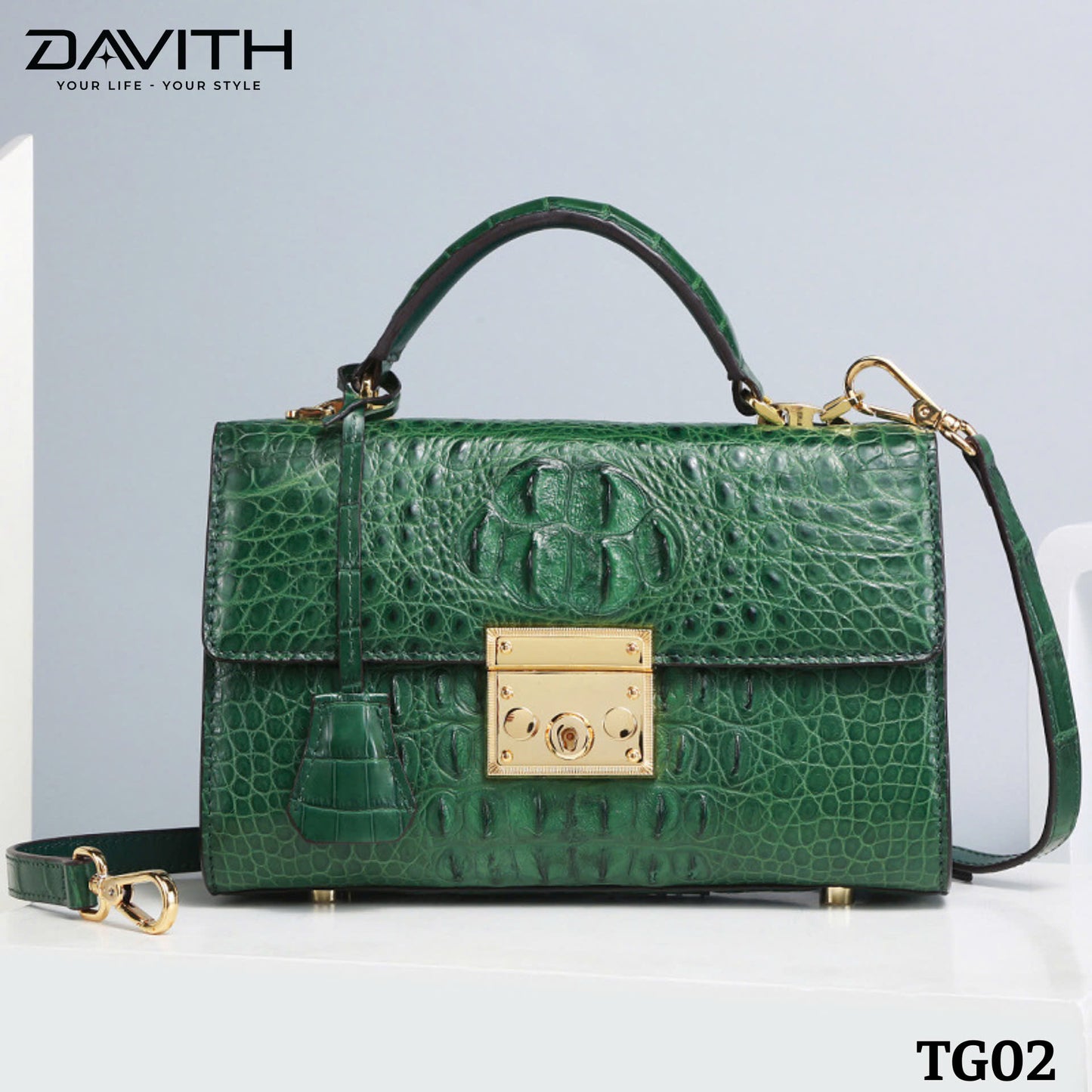 High-end women's crocodile hump leather handbag in albino white - TG02