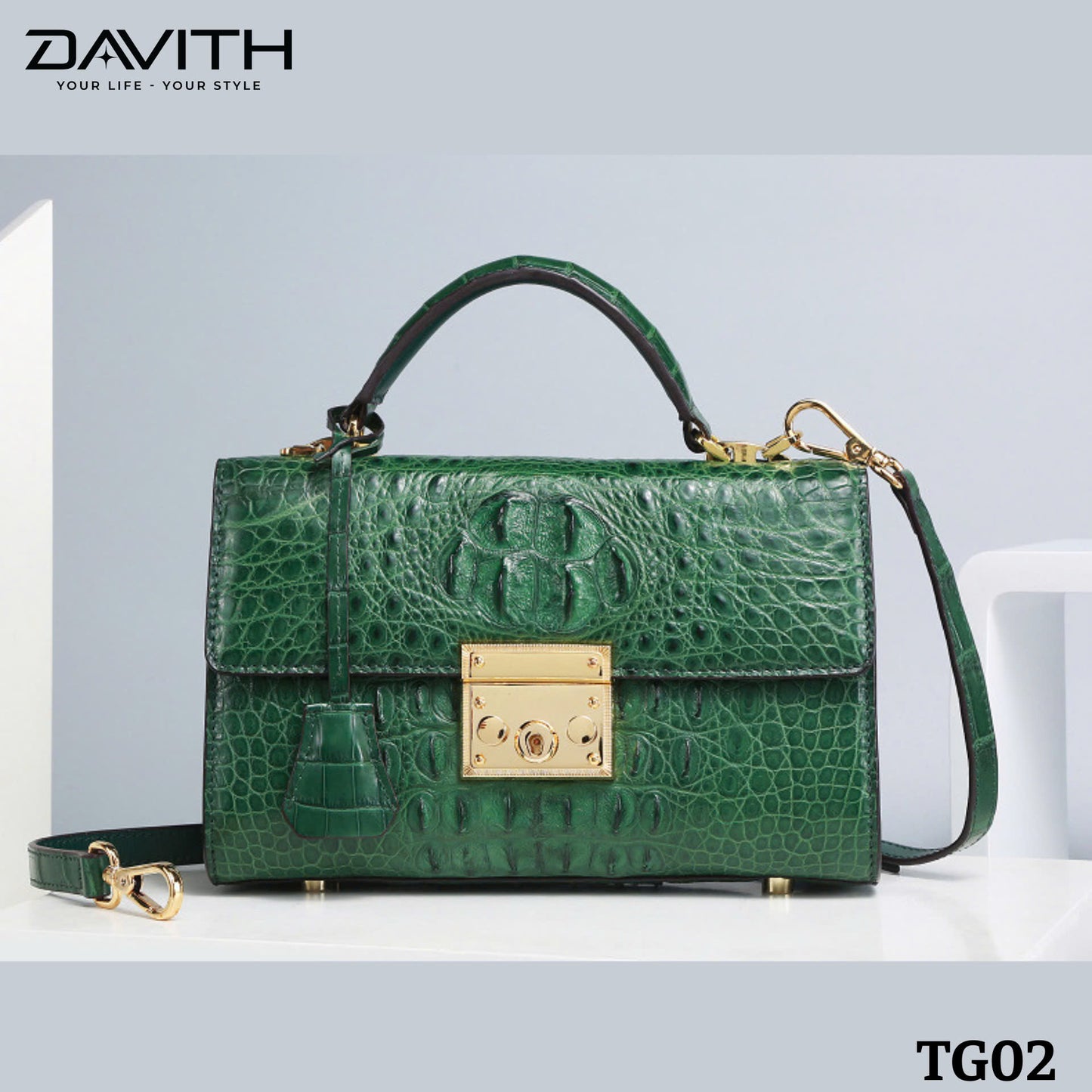 High-end women's crocodile hump leather handbag in albino white - TG02