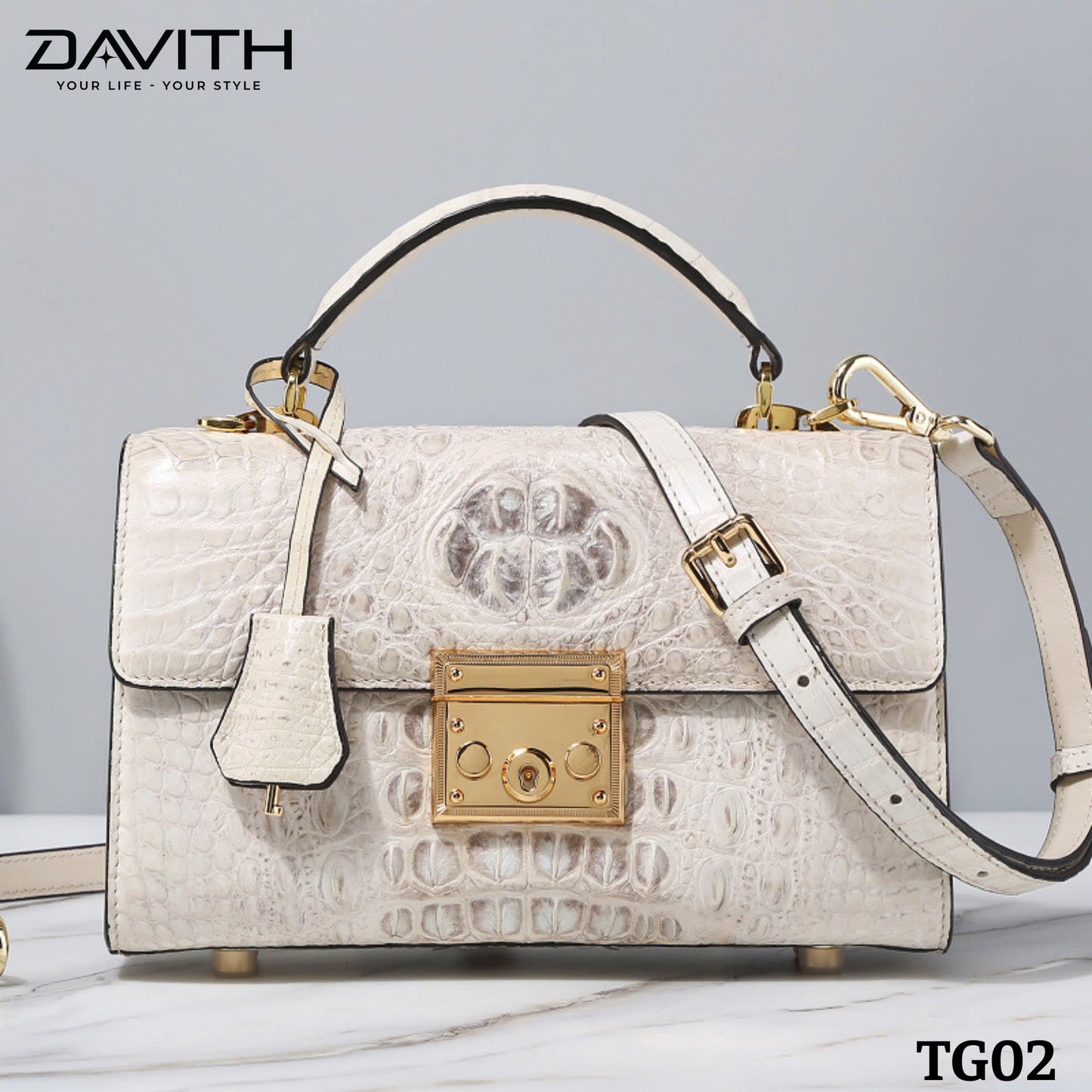 High-end women's crocodile hump leather handbag in albino white - TG02