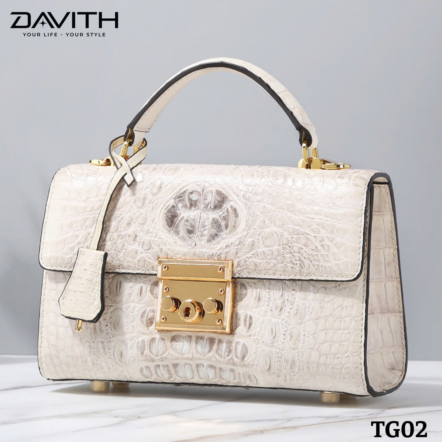 High-end women's crocodile hump leather handbag in albino white - TG02