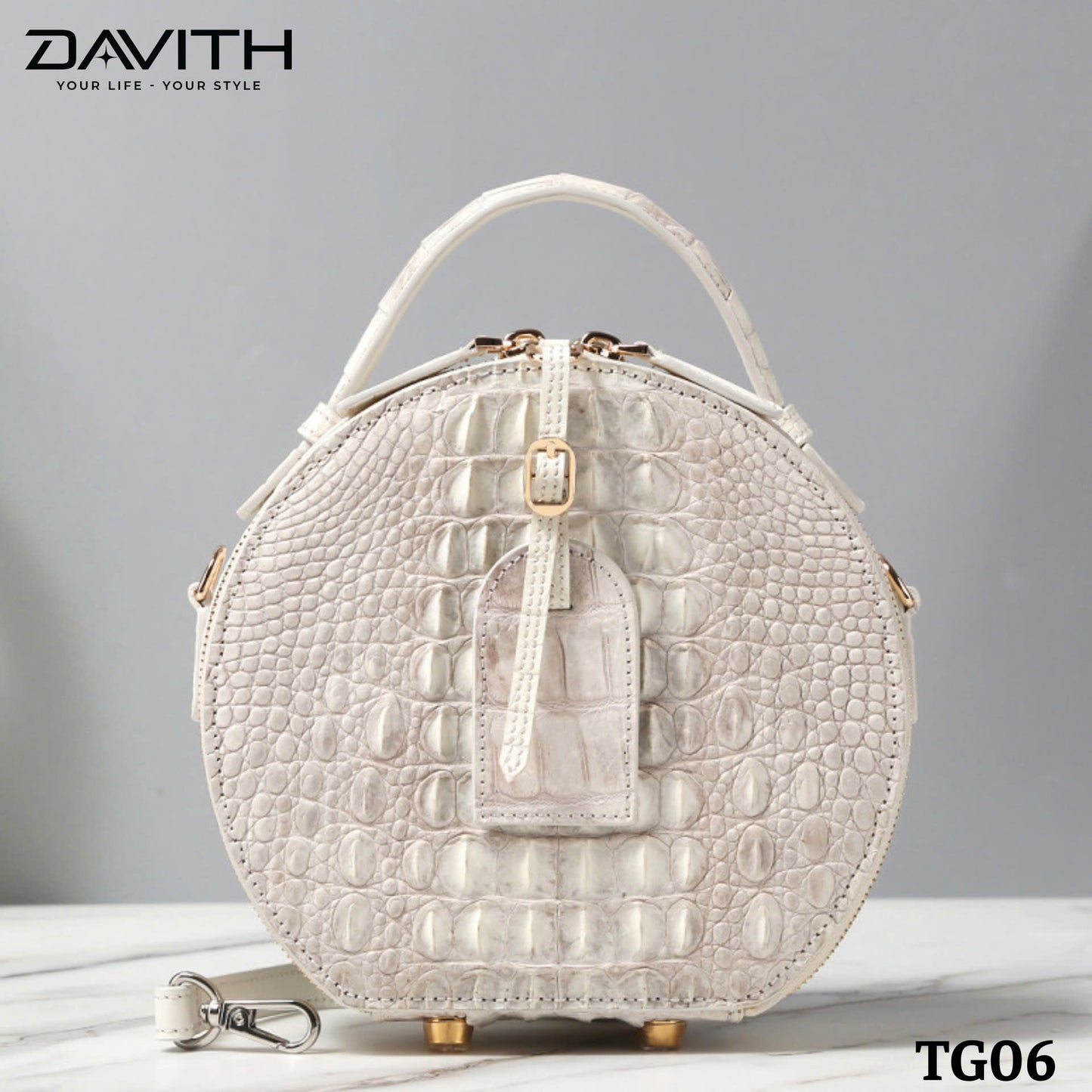 High-end women's crocodile hump leather handbag in albino white - TG06