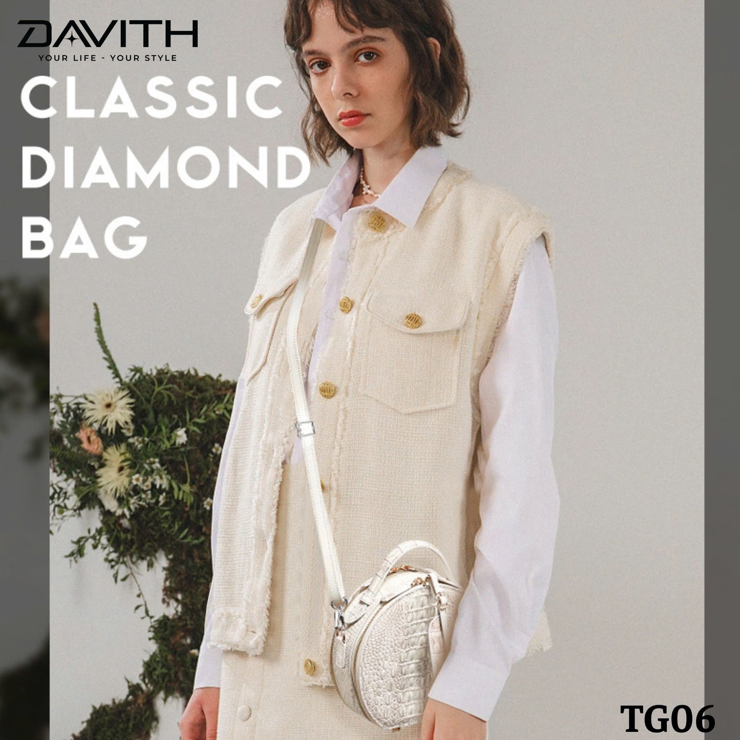 High-end women's crocodile hump leather handbag in albino white - TG06