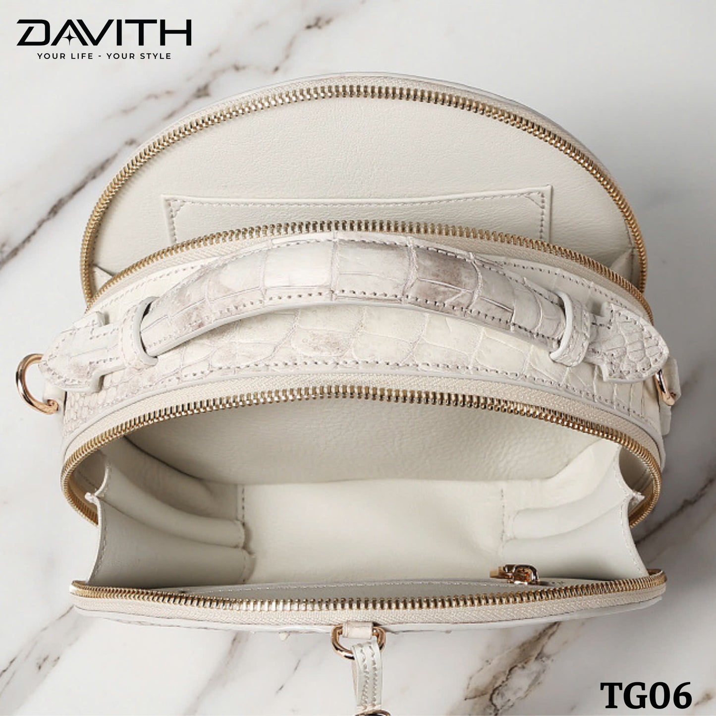 High-end women's crocodile hump leather handbag in albino white - TG06