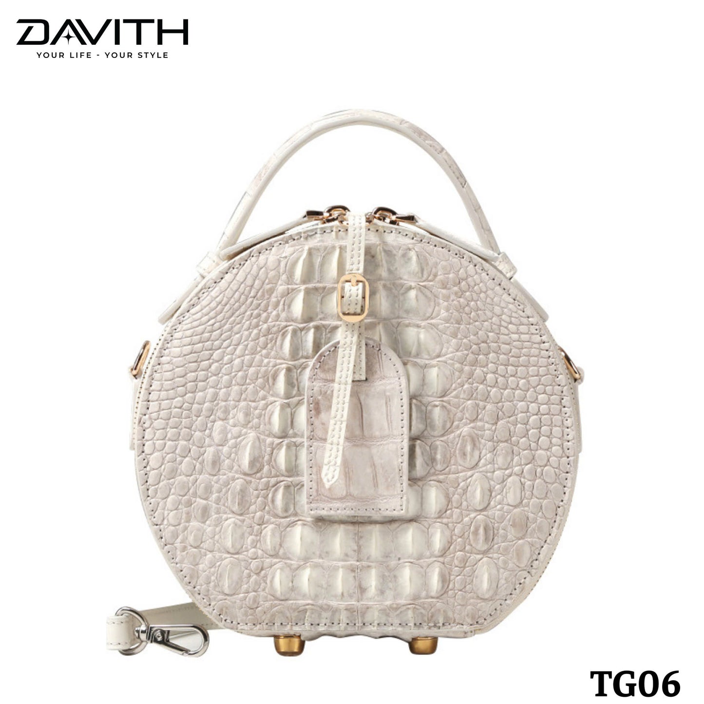 High-end women's crocodile hump leather handbag in albino white - TG06