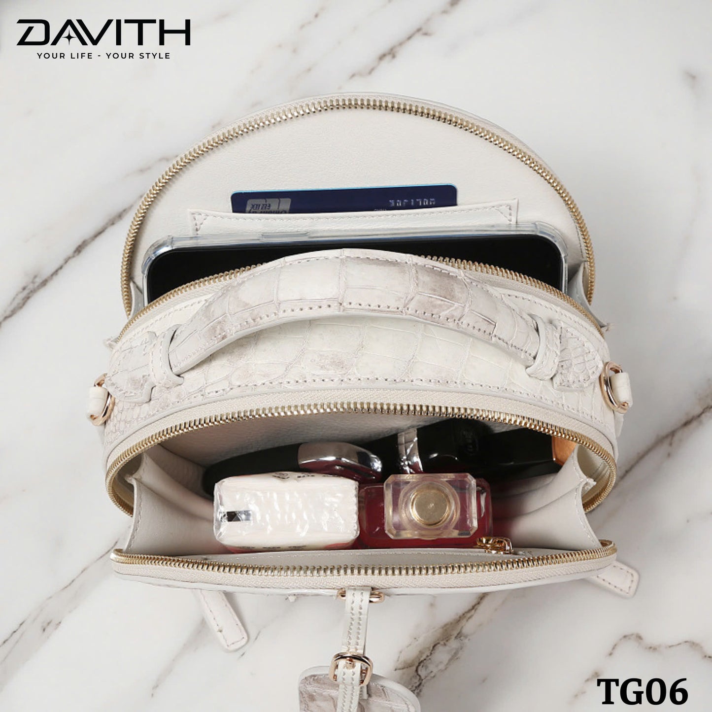 High-end women's crocodile hump leather handbag in albino white - TG06