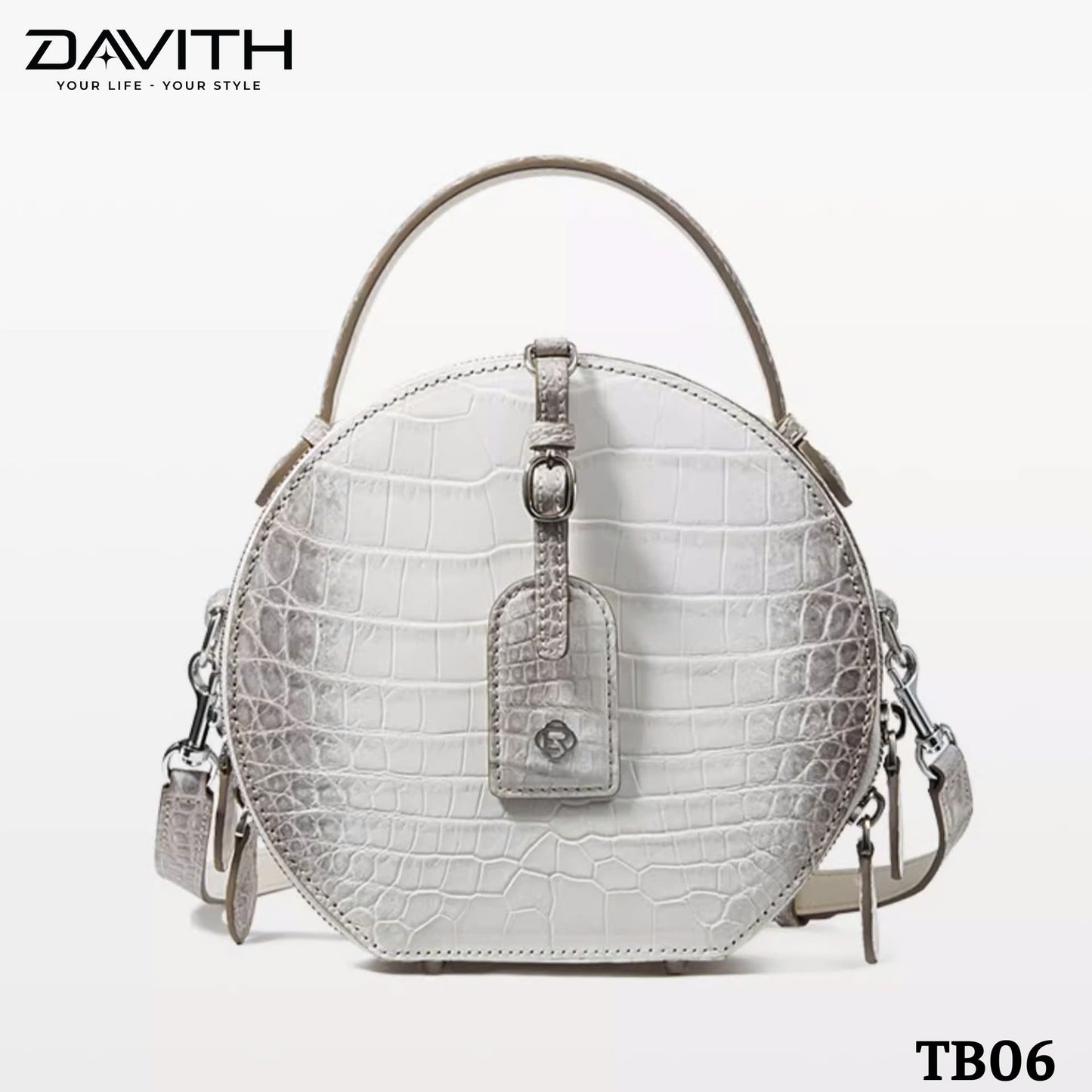High-end women's crocodile belly leather handbag in albino white - TB06