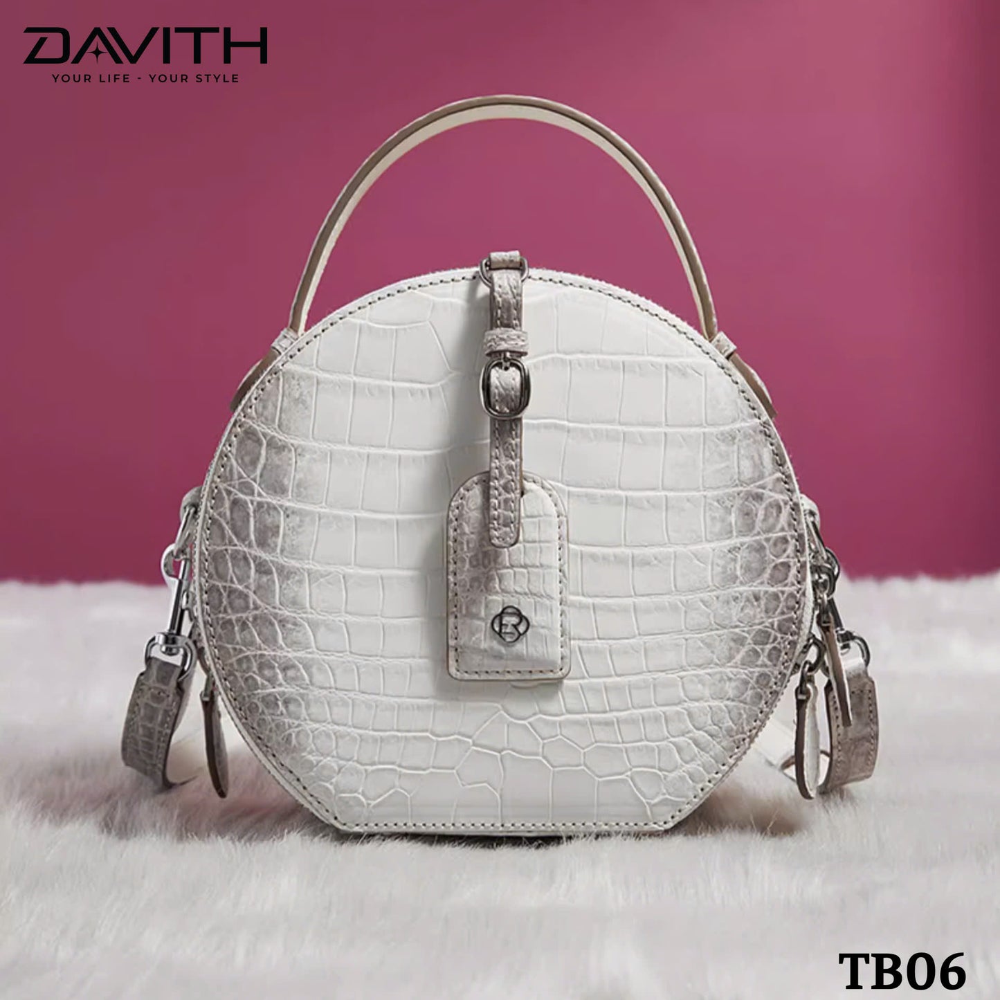 High-end women's crocodile belly leather handbag in albino white - TB06