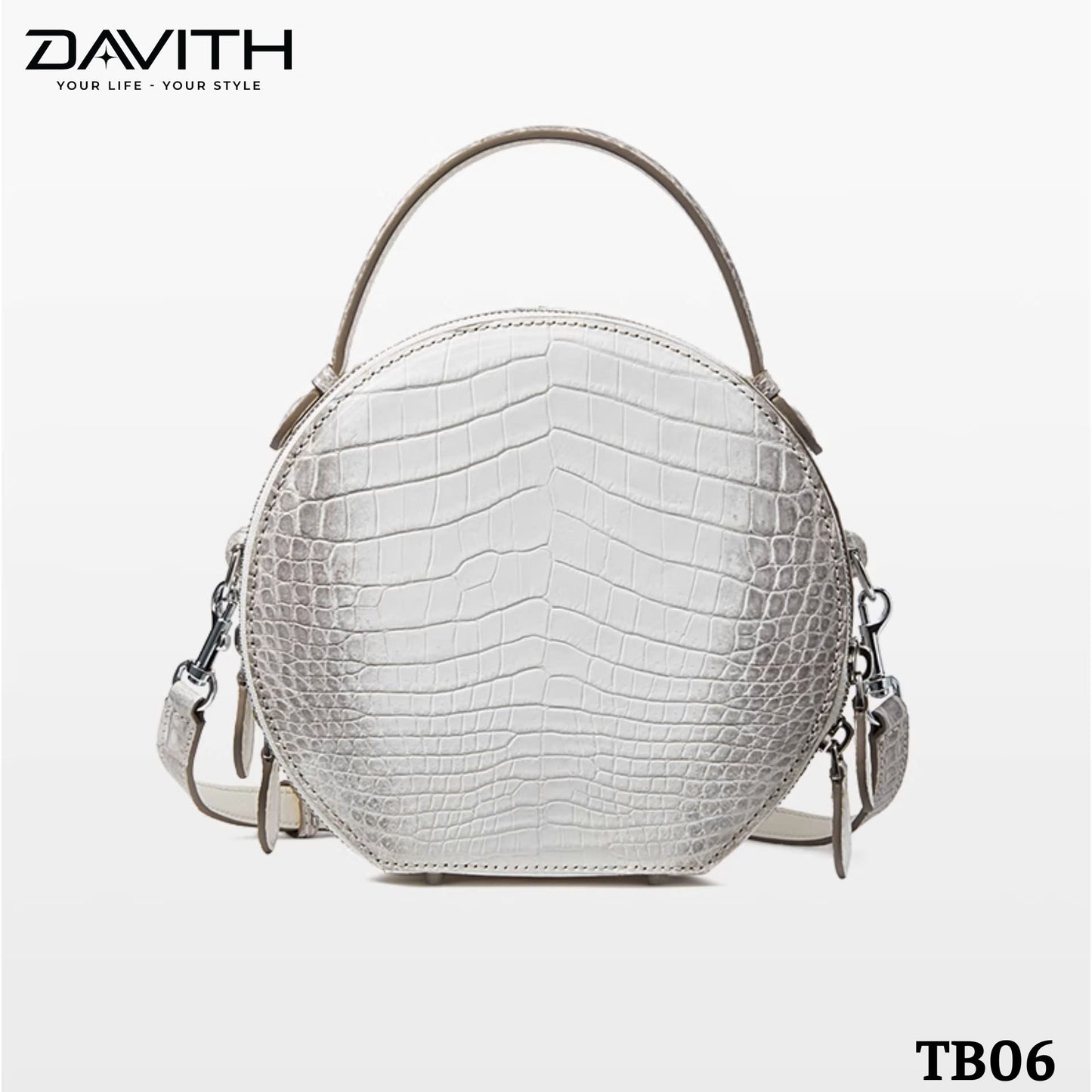 High-end women's crocodile belly leather handbag in albino white - TB06