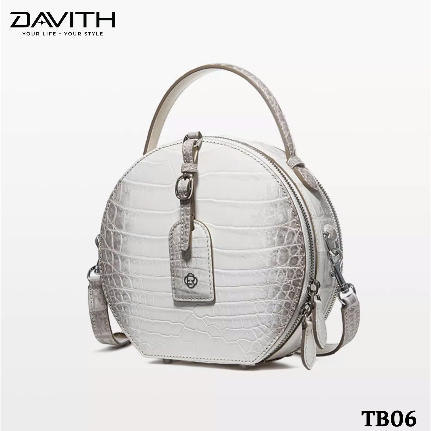 High-end women's crocodile belly leather handbag in albino white - TB06