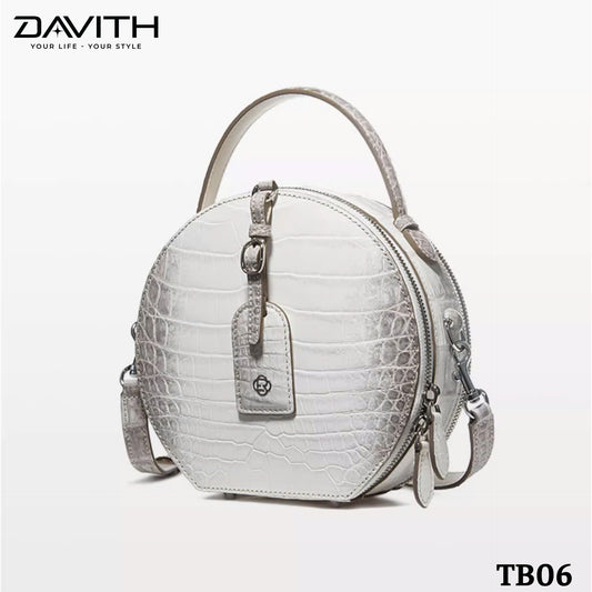 High-end women's crocodile belly leather handbag in albino white - TB06