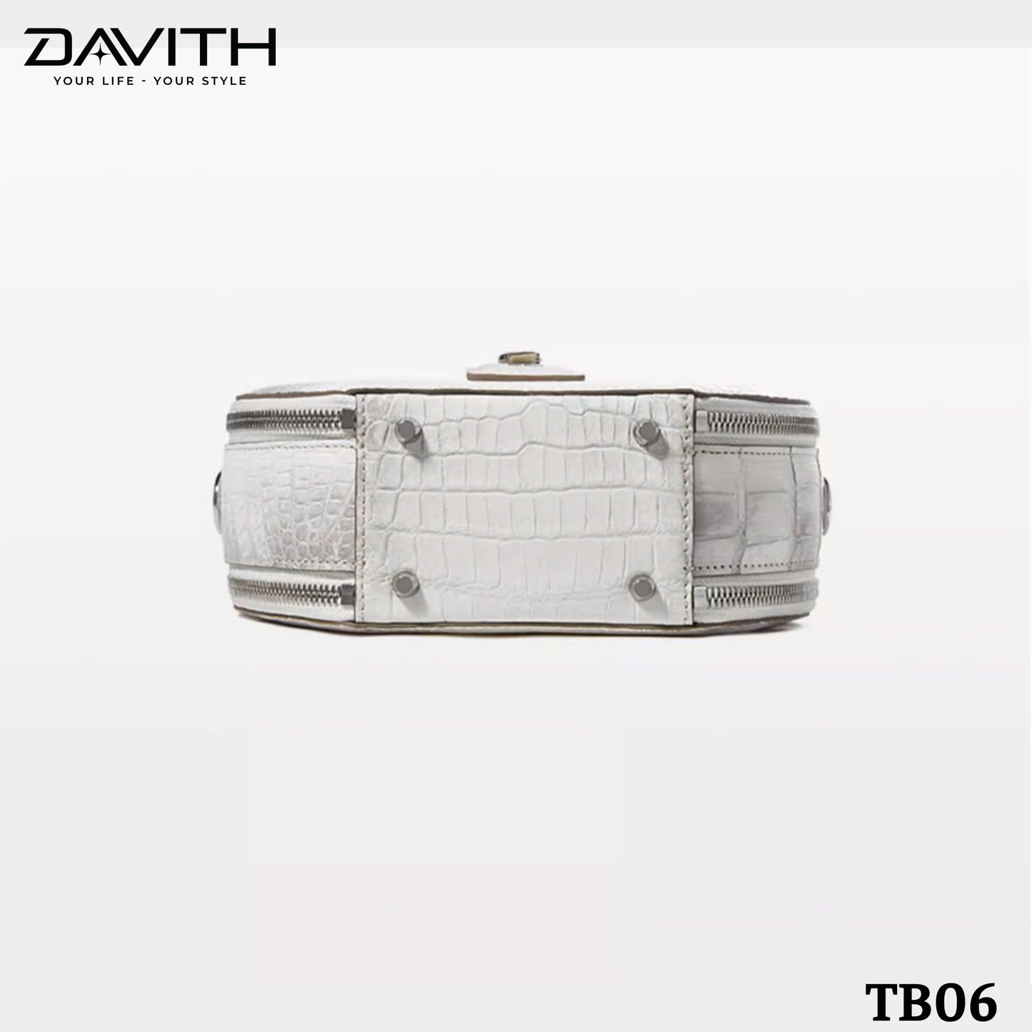 High-end women's crocodile belly leather handbag in albino white - TB06