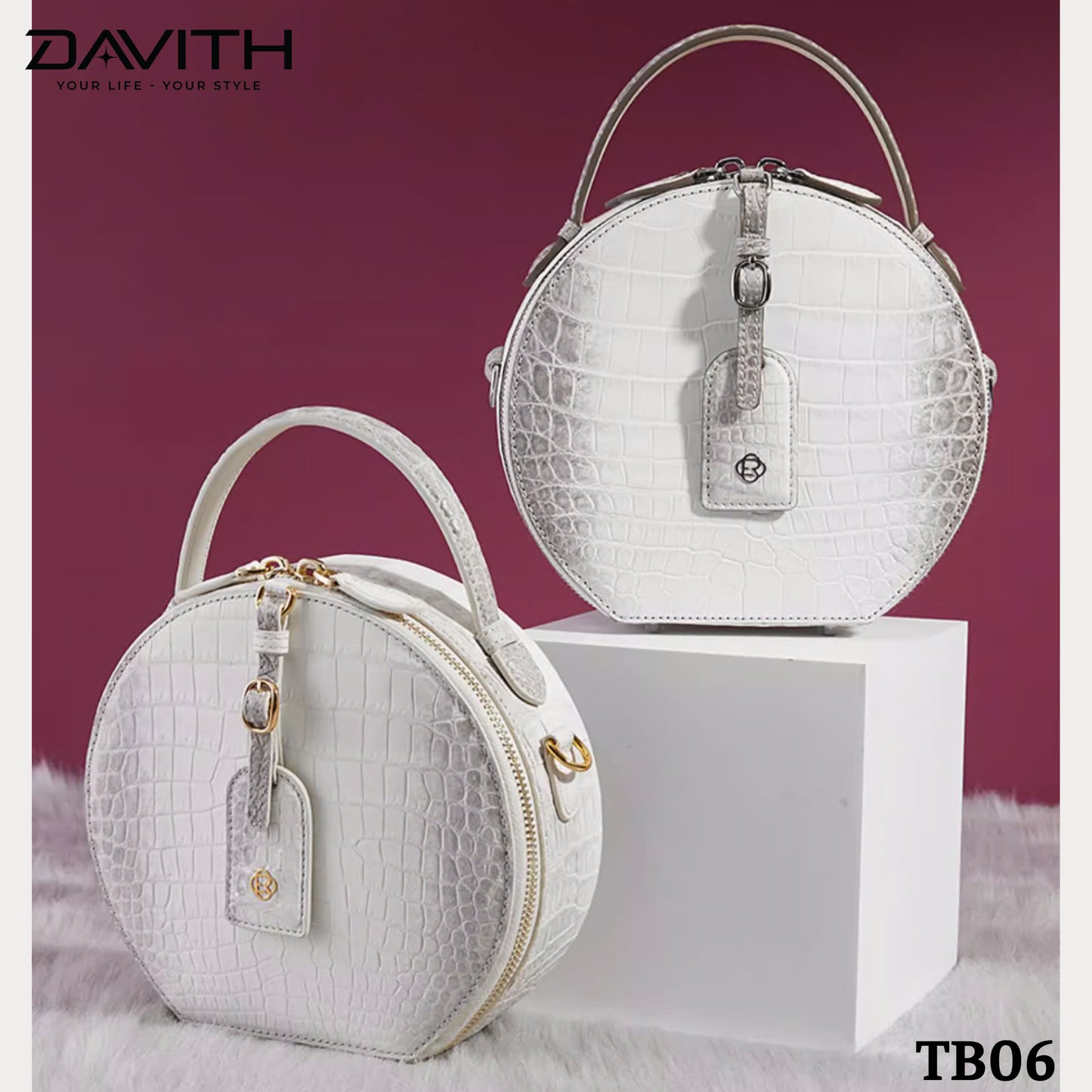 High-end women's crocodile belly leather handbag in albino white - TB06
