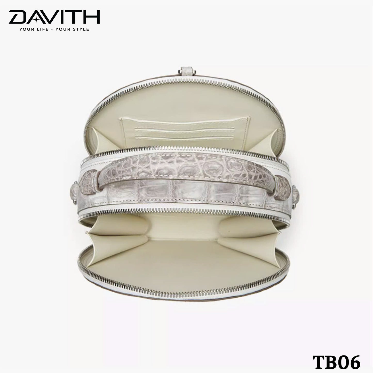 High-end women's crocodile belly leather handbag in albino white - TB06