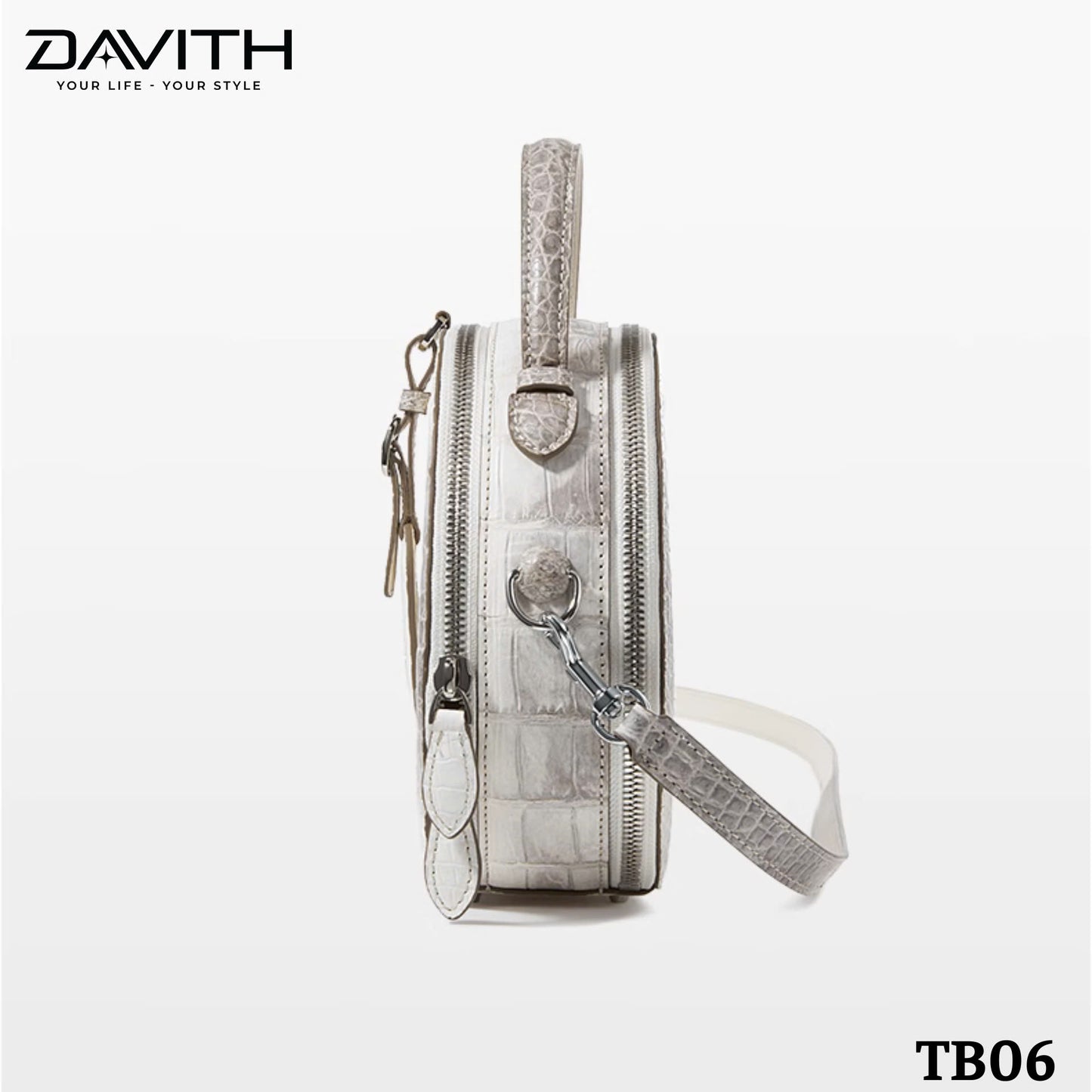 High-end women's crocodile belly leather handbag in albino white - TB06