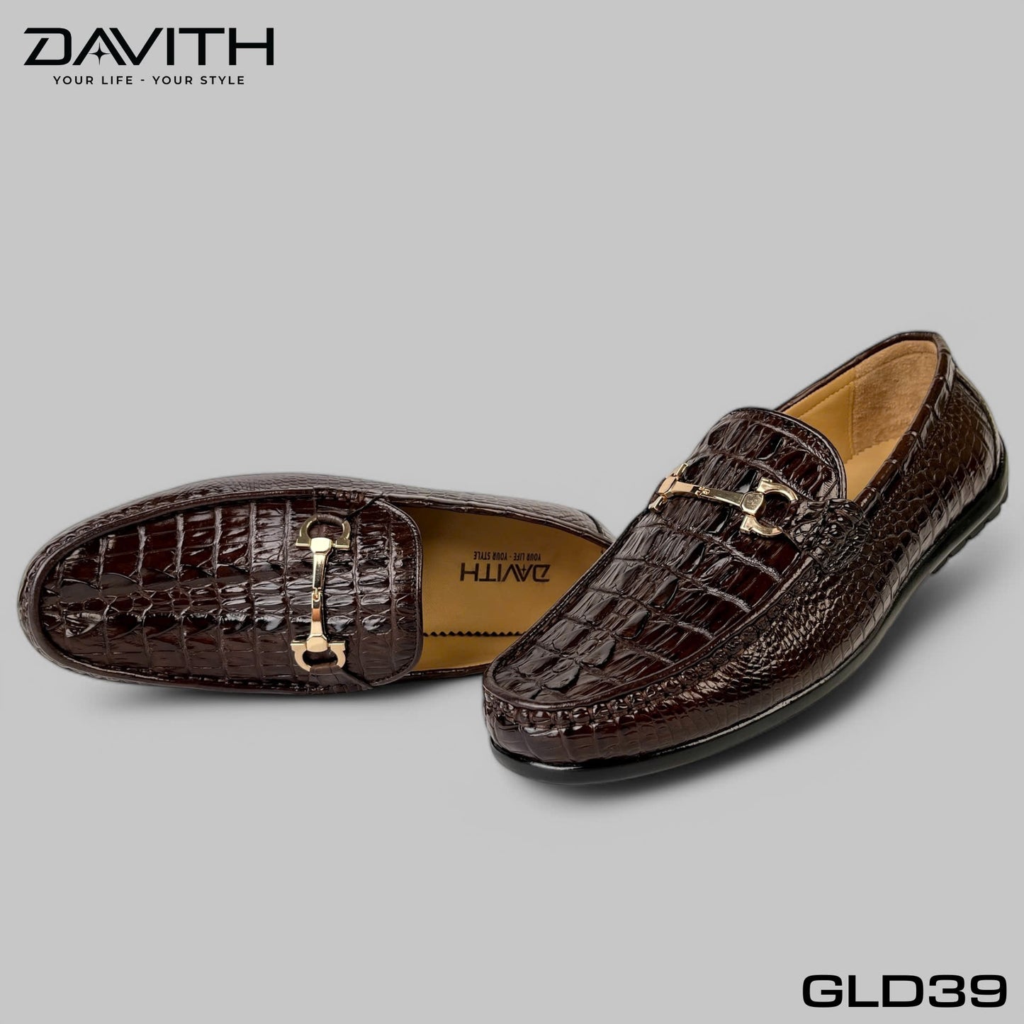 Premium Grade 1 Crocodile Tail Leather Loafers with Flat Sole - GLD39