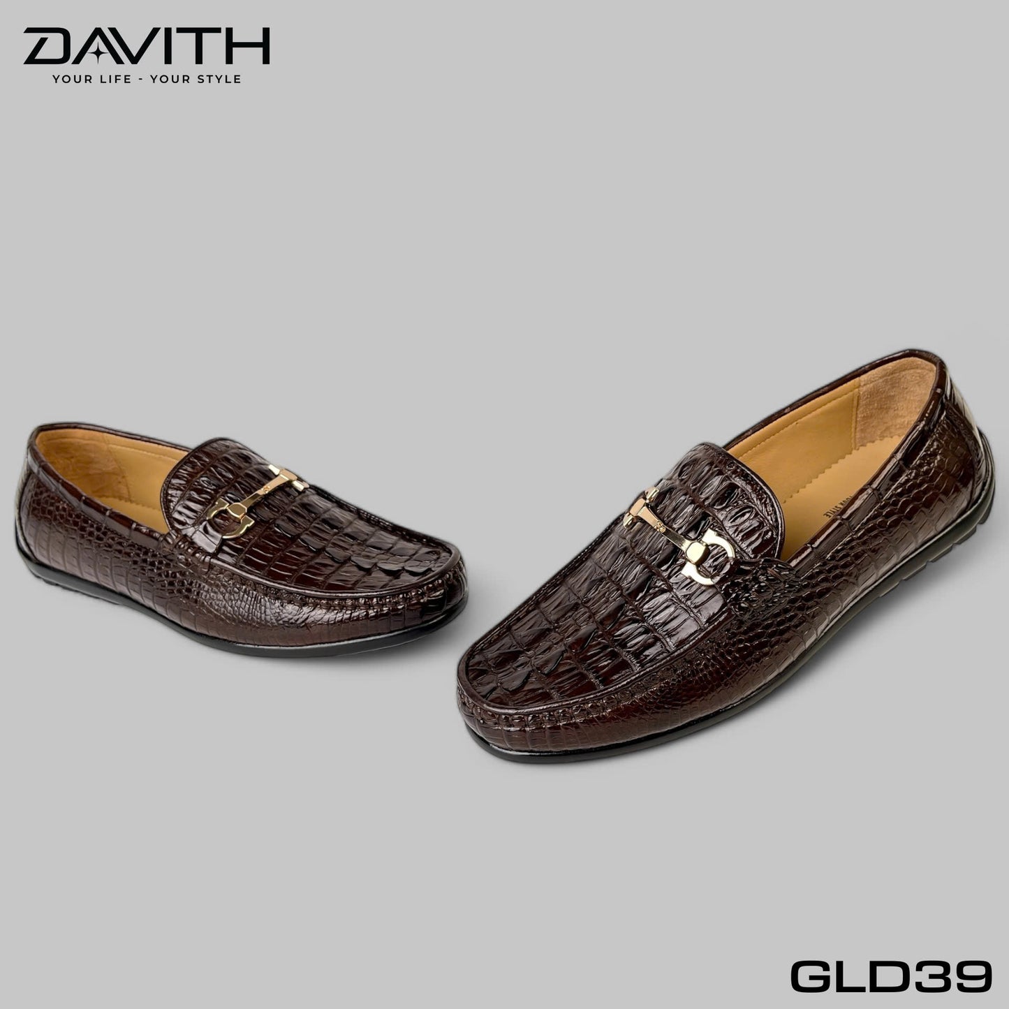 Premium Grade 1 Crocodile Tail Leather Loafers with Flat Sole - GLD39