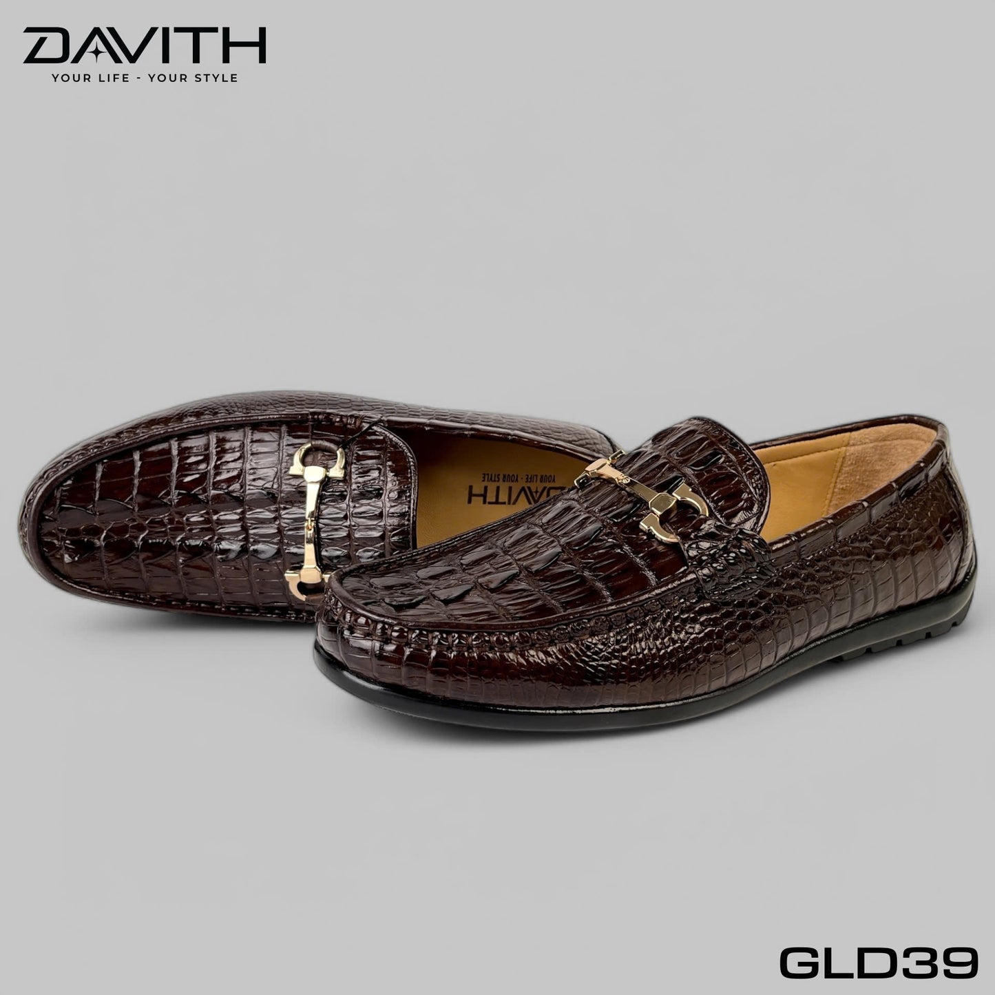 Premium Grade 1 Crocodile Tail Leather Loafers with Flat Sole - GLD39