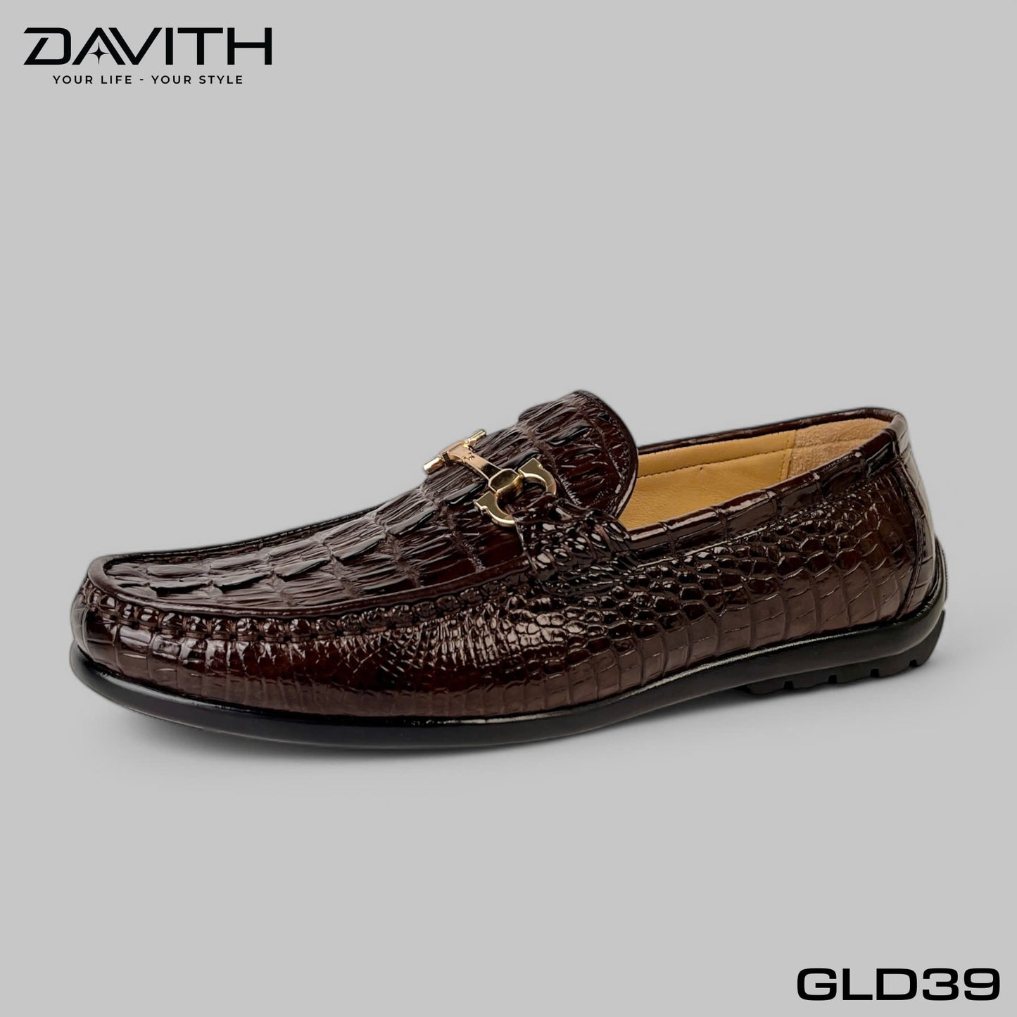 Premium Grade 1 Crocodile Tail Leather Loafers with Flat Sole - GLD39