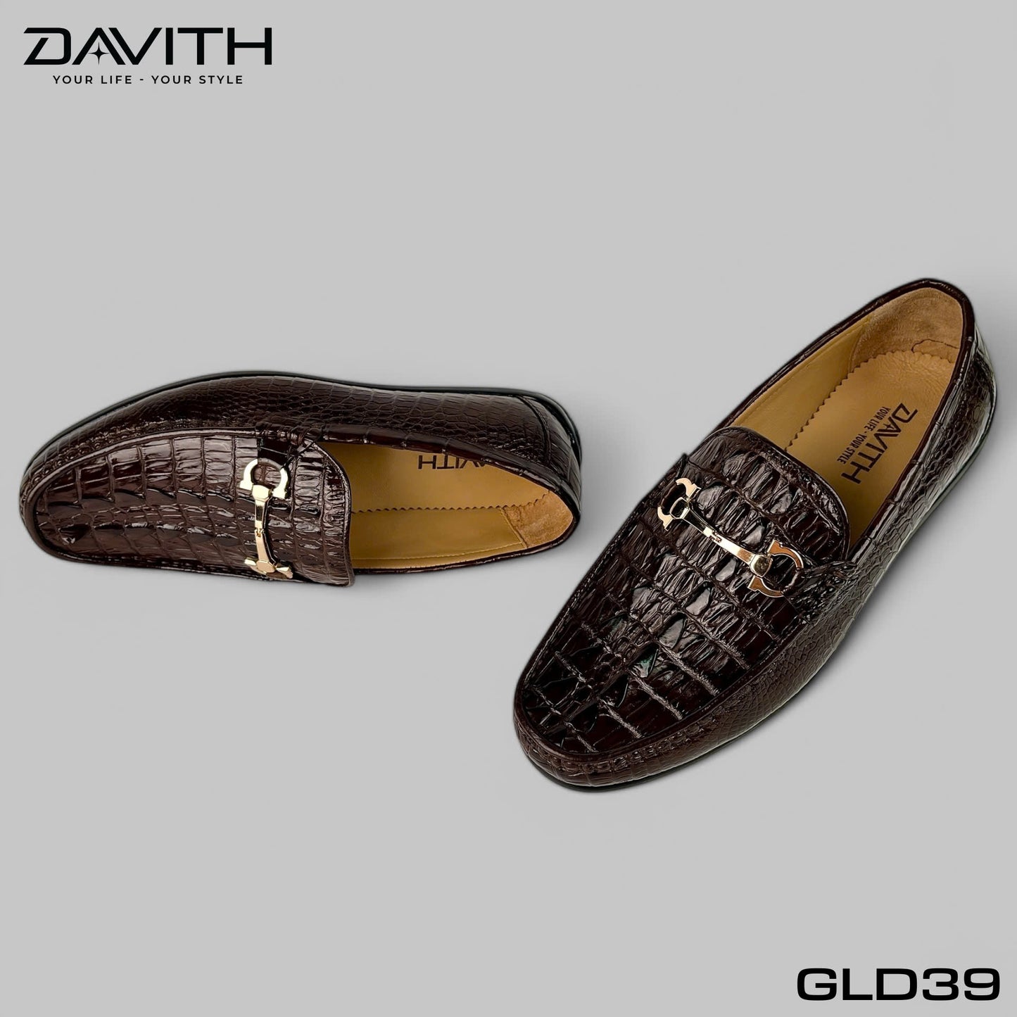 Premium Grade 1 Crocodile Tail Leather Loafers with Flat Sole - GLD39