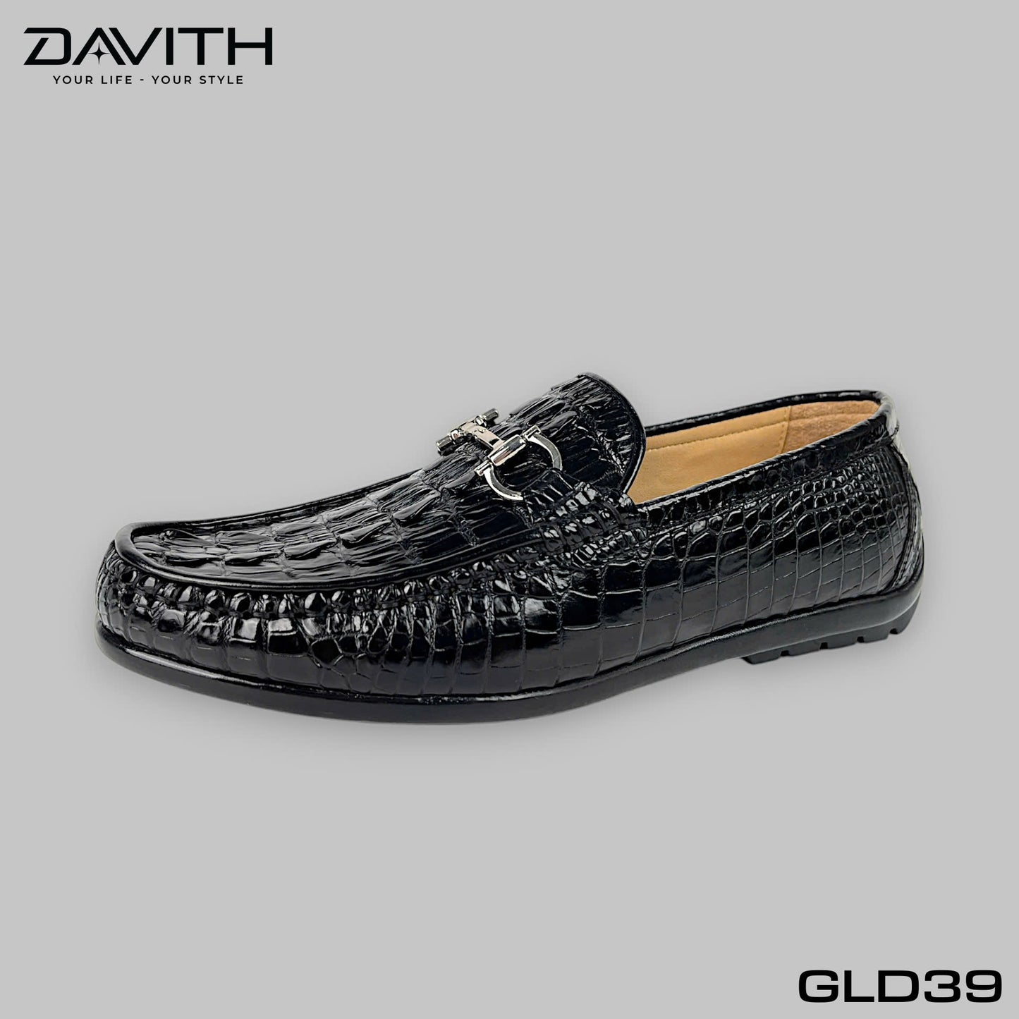 Premium Grade 1 Crocodile Tail Leather Loafers with Flat Sole - GLD39