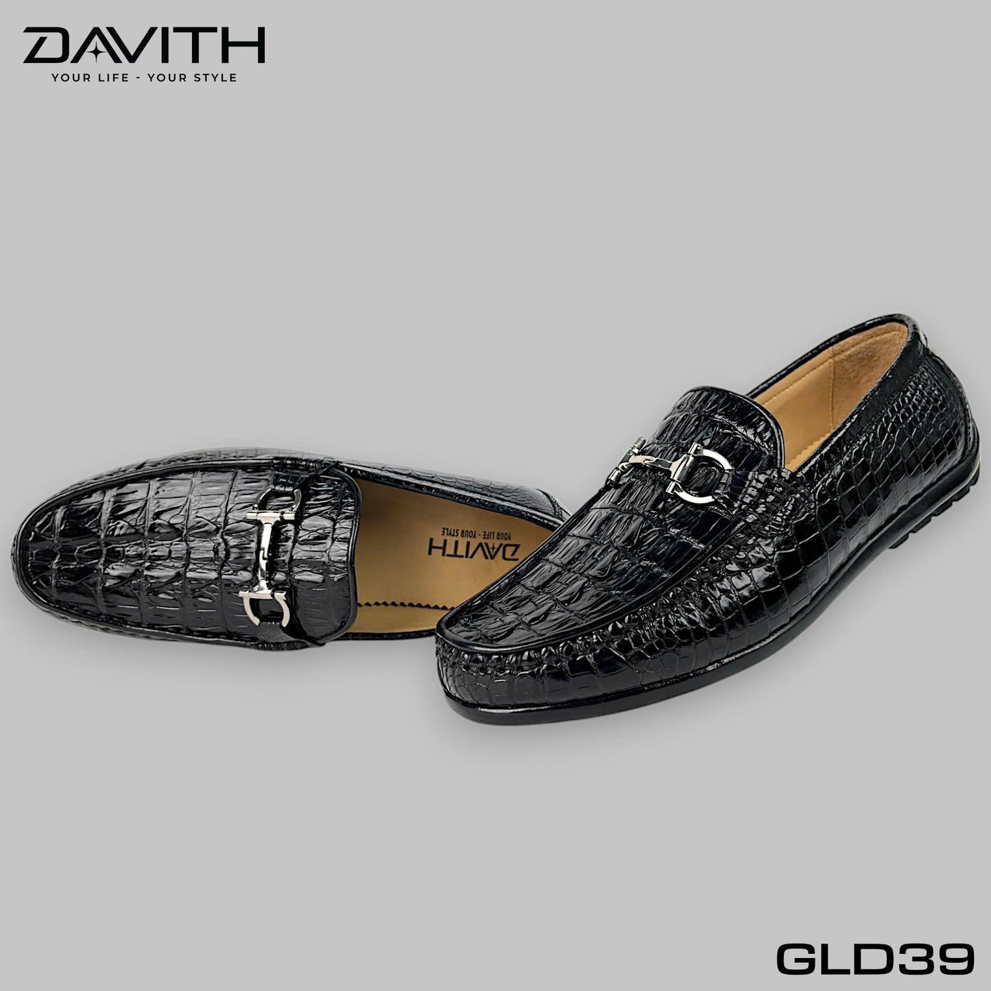 Premium Grade 1 Crocodile Tail Leather Loafers with Flat Sole - GLD39