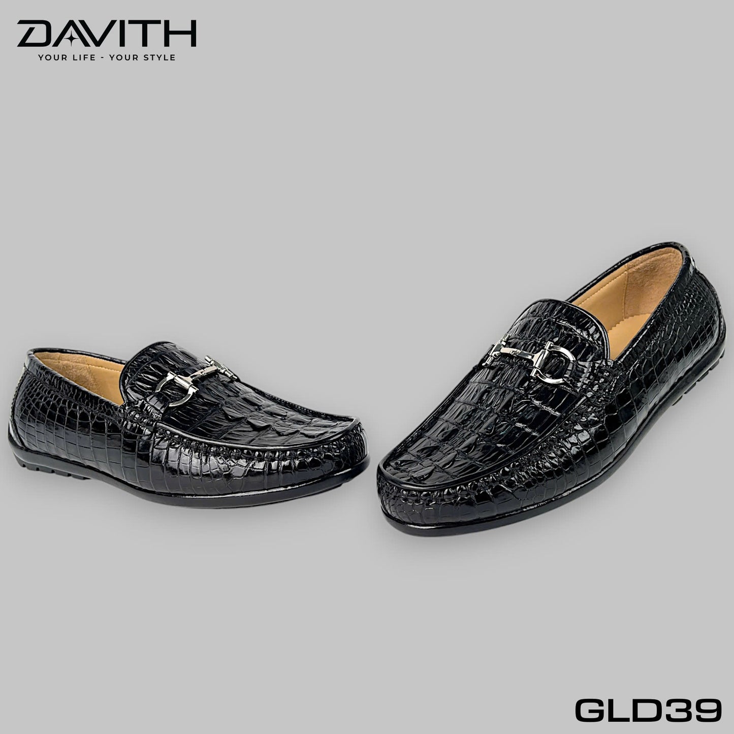 Premium Grade 1 Crocodile Tail Leather Loafers with Flat Sole - GLD39