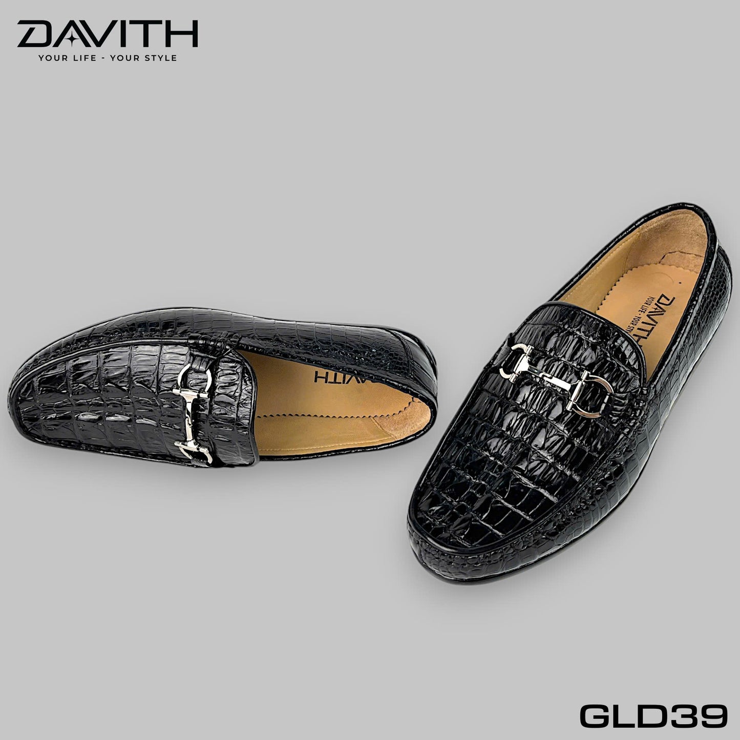 Premium Grade 1 Crocodile Tail Leather Loafers with Flat Sole - GLD39