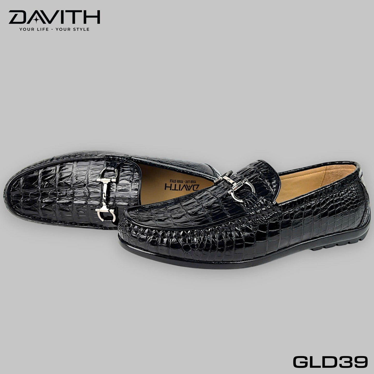 Premium Grade 1 Crocodile Tail Leather Loafers with Flat Sole - GLD39