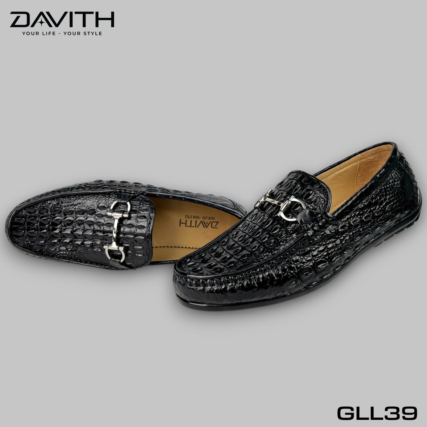 Premium Grade 1 Crocodile Back Leather Loafers with Flat Sole - GLL39