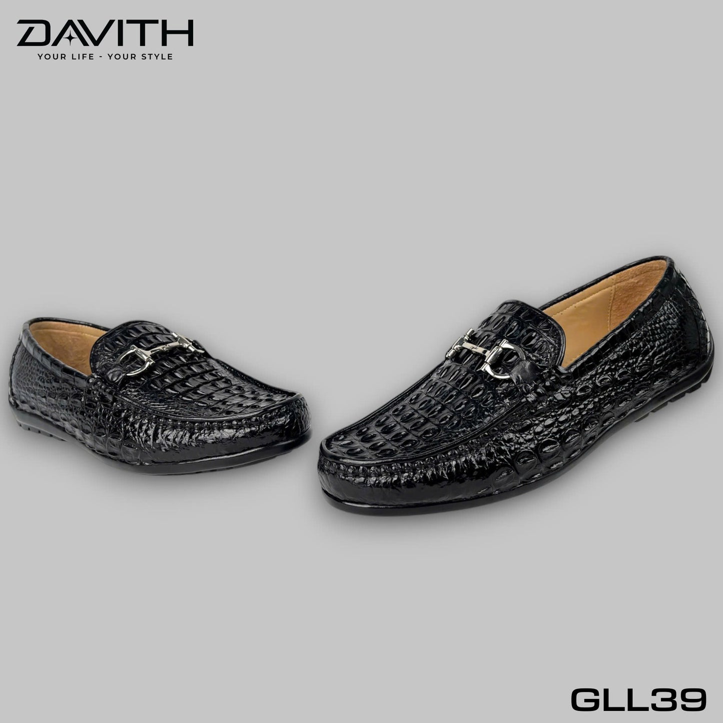 Premium Grade 1 Crocodile Back Leather Loafers with Flat Sole - GLL39