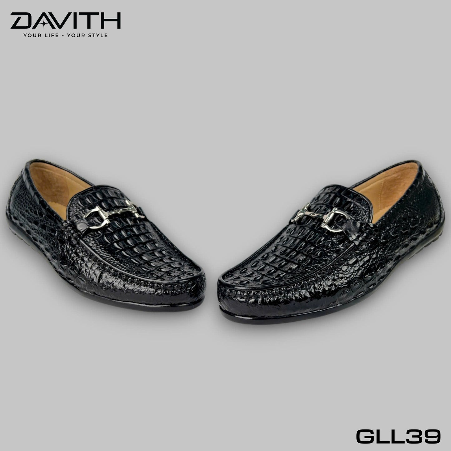 Premium Grade 1 Crocodile Back Leather Loafers with Flat Sole - GLL39
