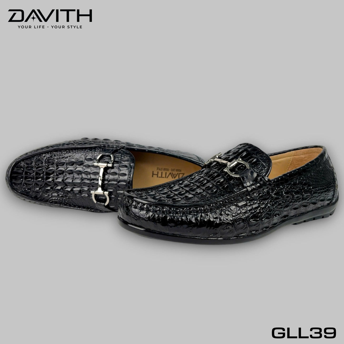 Premium Grade 1 Crocodile Back Leather Loafers with Flat Sole - GLL39