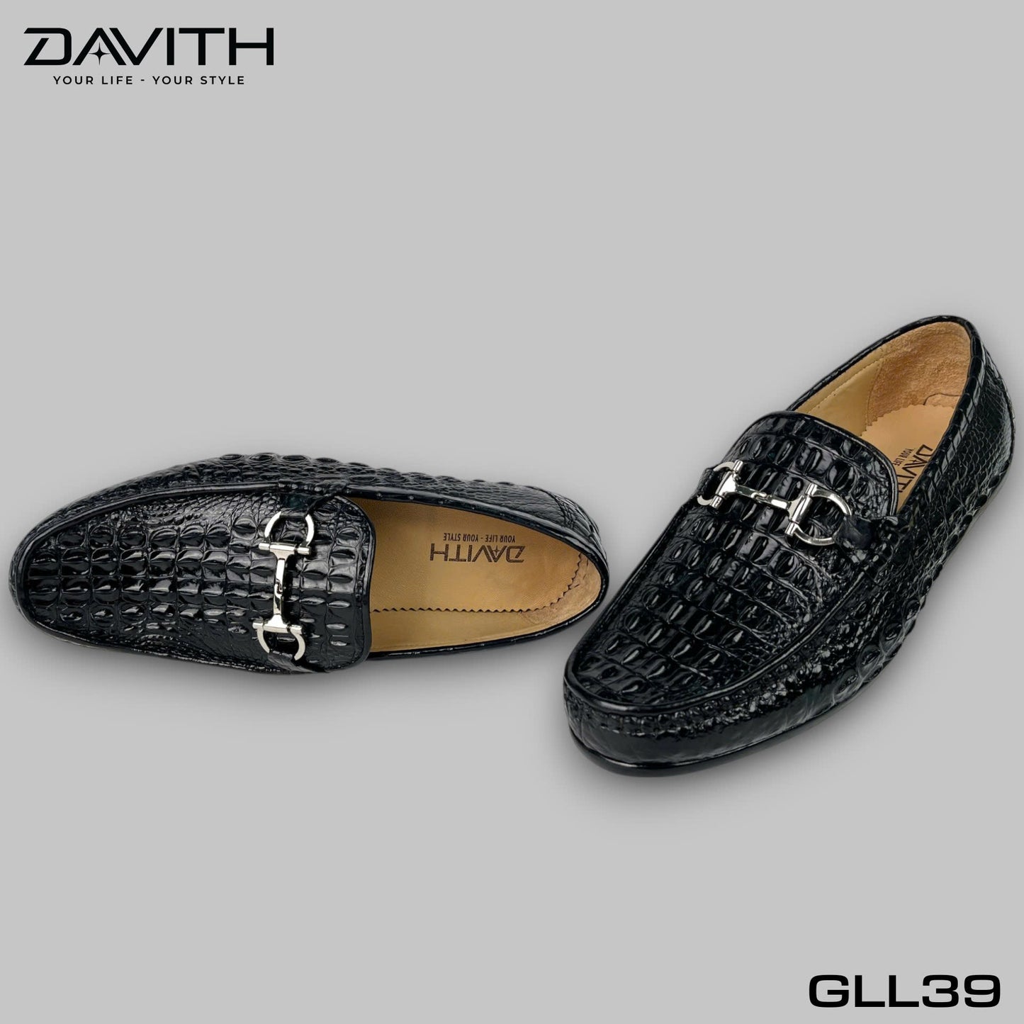 Premium Grade 1 Crocodile Back Leather Loafers with Flat Sole - GLL39