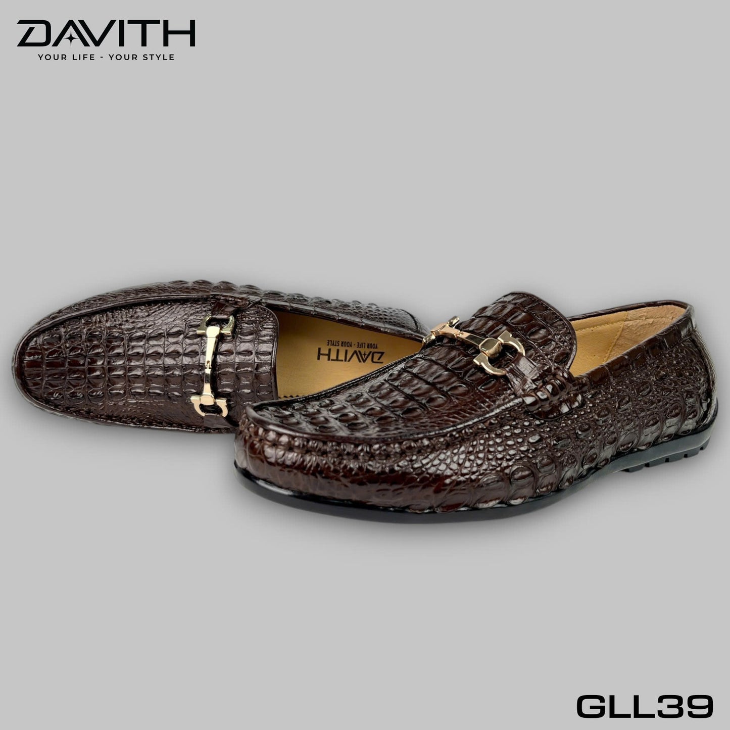 Premium Grade 1 Crocodile Back Leather Loafers with Flat Sole - GLL39