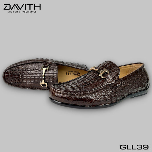 Premium Grade 1 Crocodile Back Leather Loafers with Flat Sole - GLL39