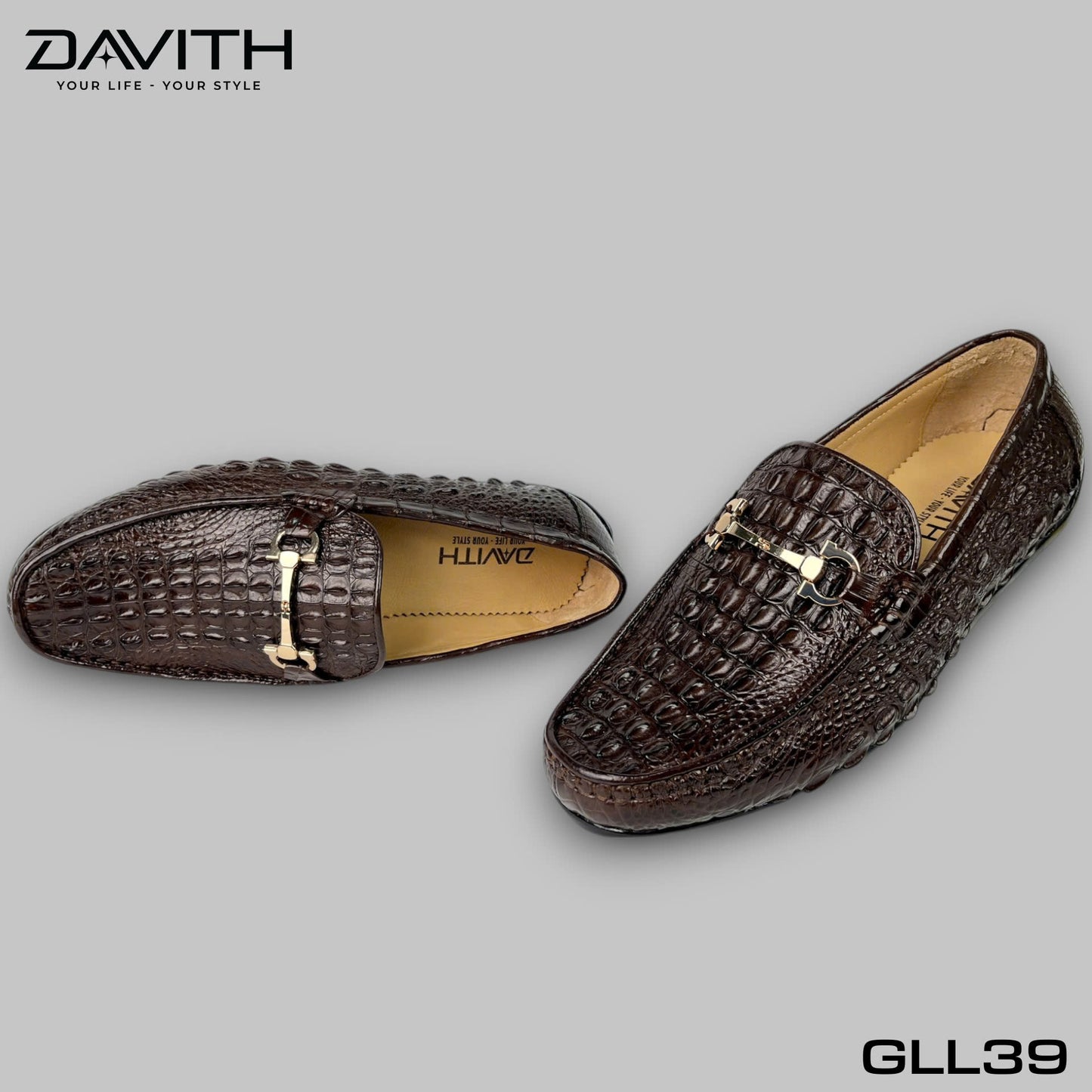 Premium Grade 1 Crocodile Back Leather Loafers with Flat Sole - GLL39