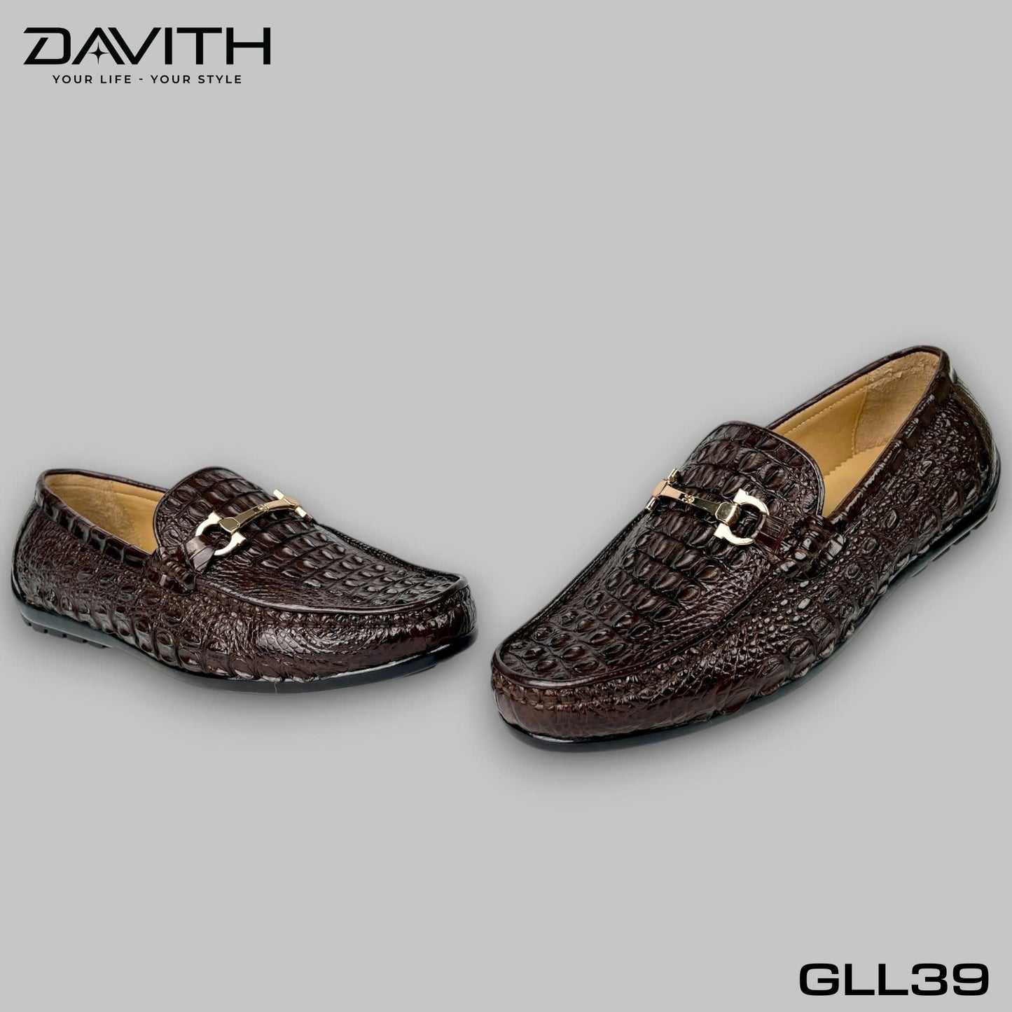 Premium Grade 1 Crocodile Back Leather Loafers with Flat Sole - GLL39
