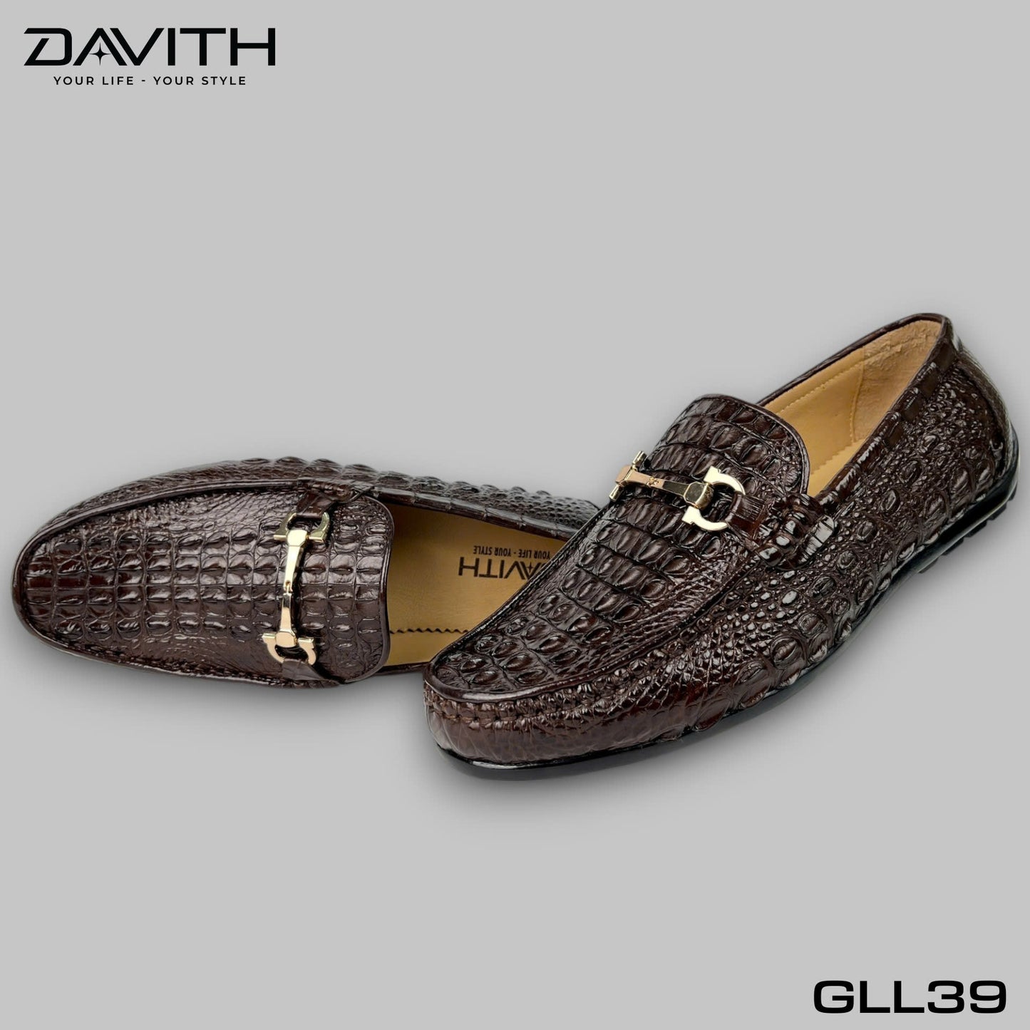 Premium Grade 1 Crocodile Back Leather Loafers with Flat Sole - GLL39