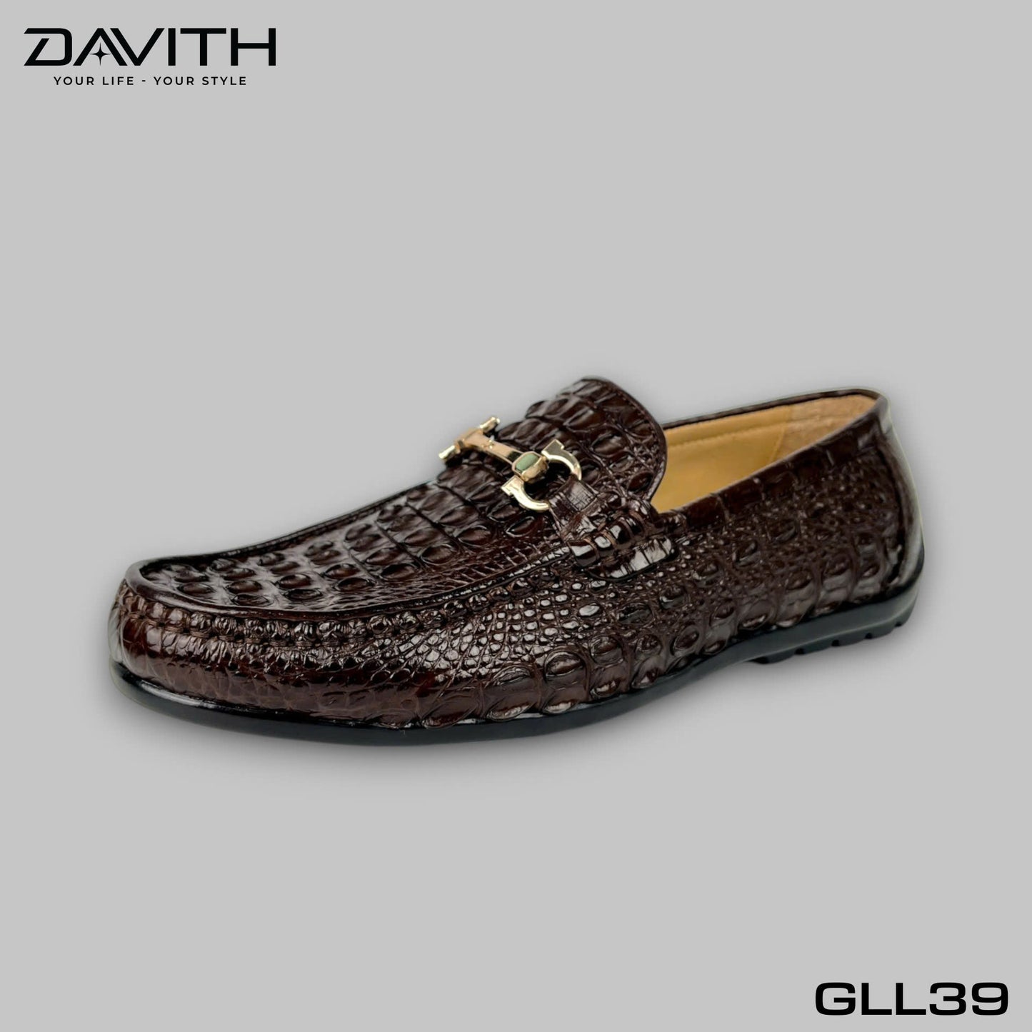 Premium Grade 1 Crocodile Back Leather Loafers with Flat Sole - GLL39