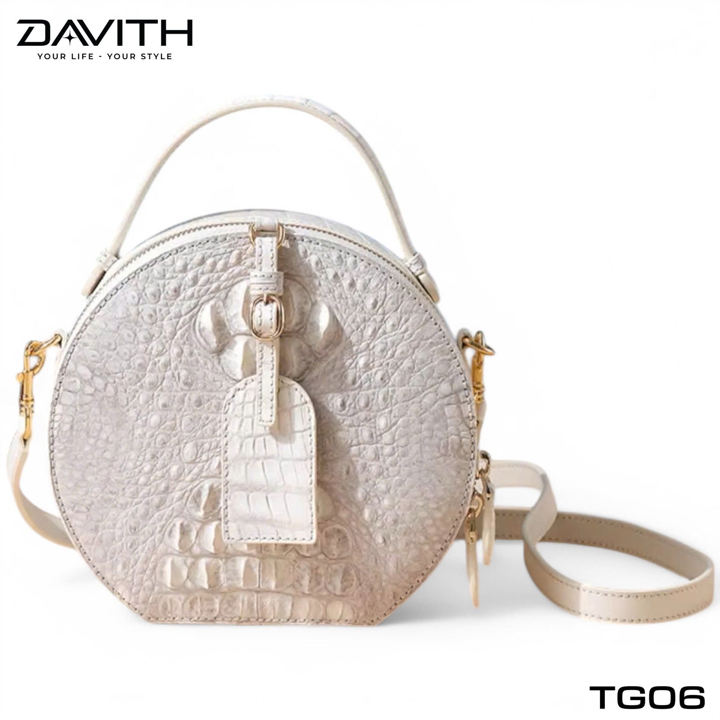 High-end women's crocodile hump leather handbag in albino white - TG06