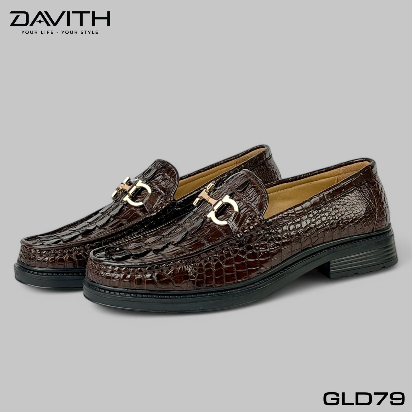 Premium Grade 1 Crocodile Tail Leather Loafers with High Sole - GLD79