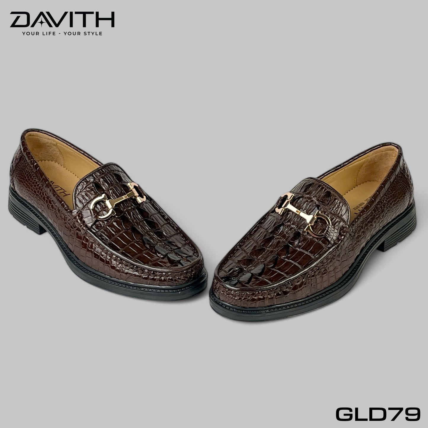 Premium Grade 1 Crocodile Tail Leather Loafers with High Sole - GLD79