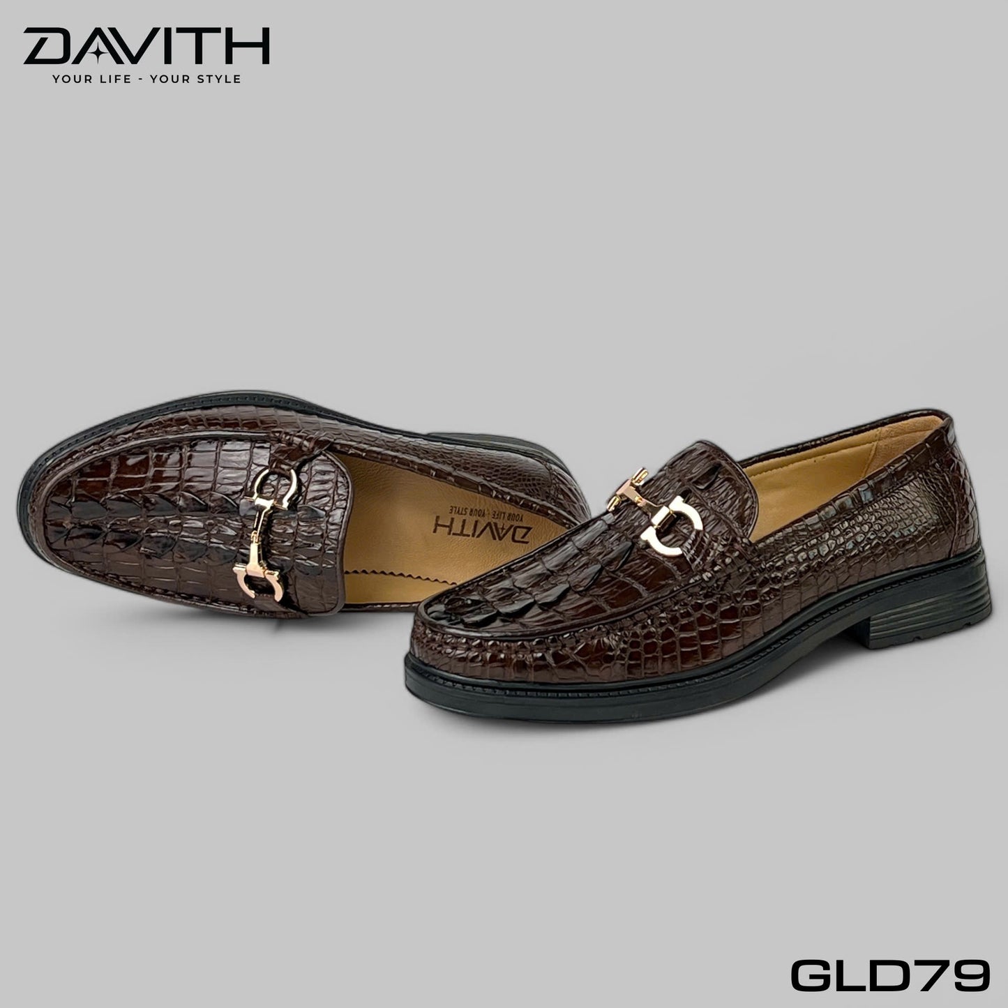 Premium Grade 1 Crocodile Tail Leather Loafers with High Sole - GLD79