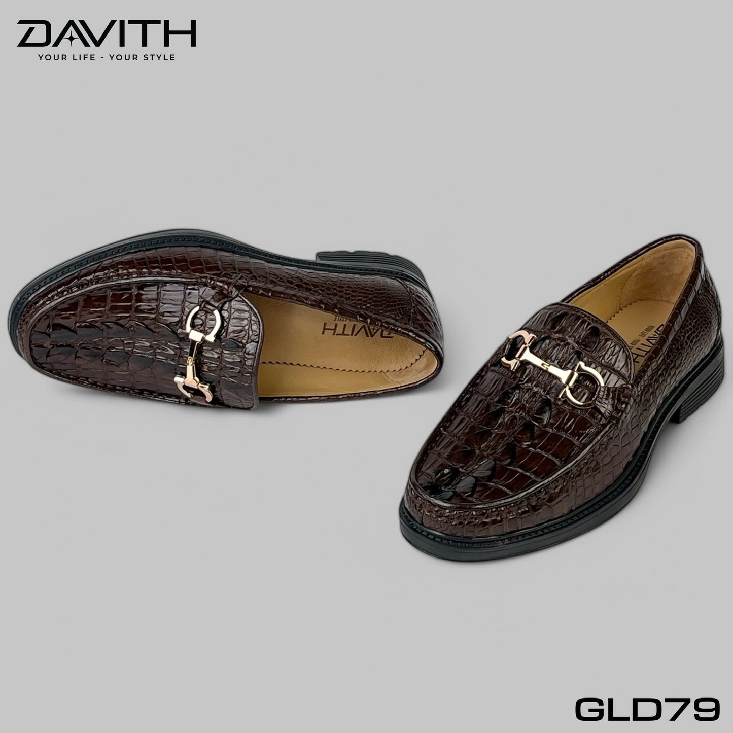 Premium Grade 1 Crocodile Tail Leather Loafers with High Sole - GLD79